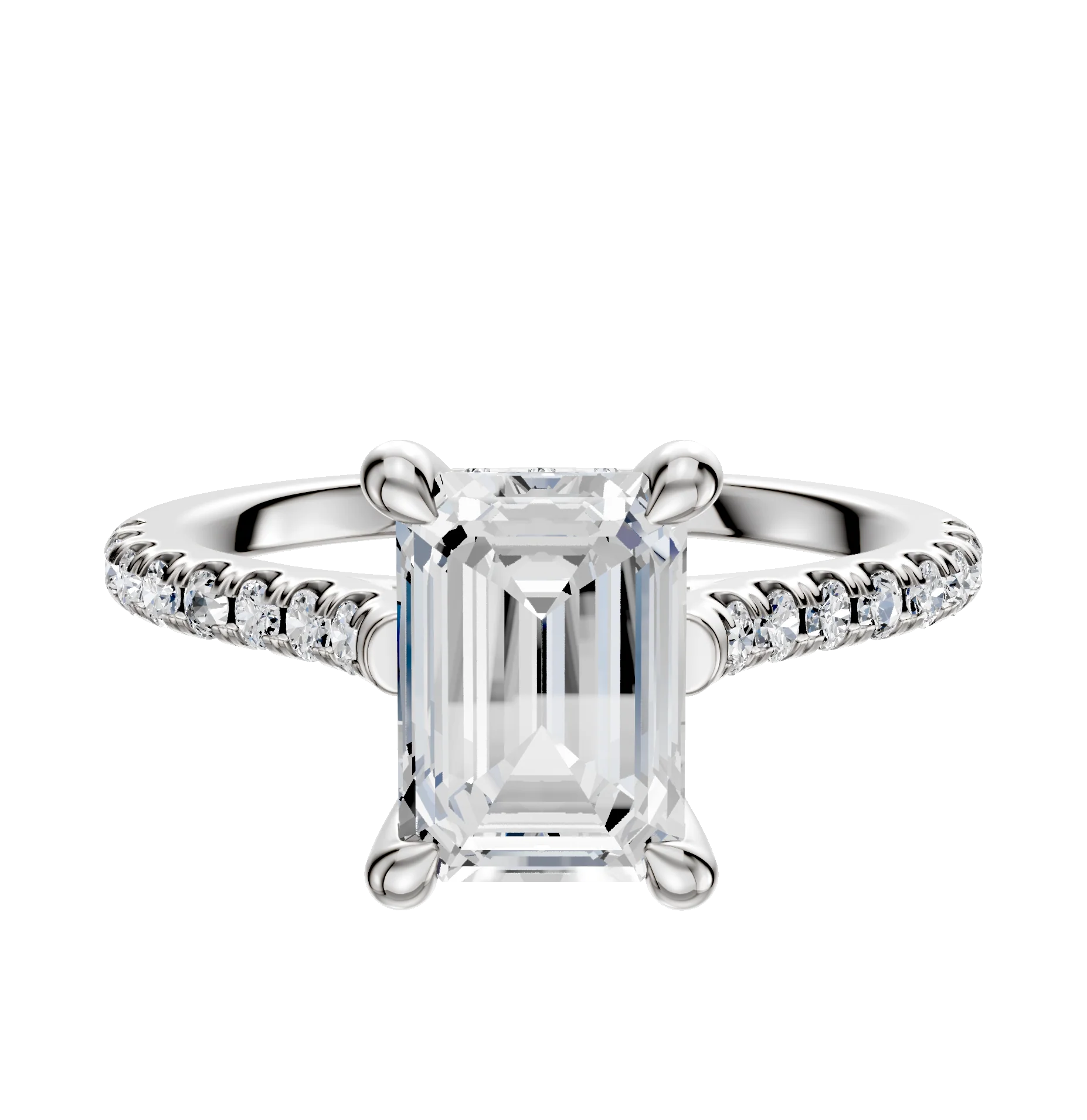 14K White Gold 4 Prong Hidden Halo Cathedral Dome 1-Row-Pave 2.5mm Engagement Ring
