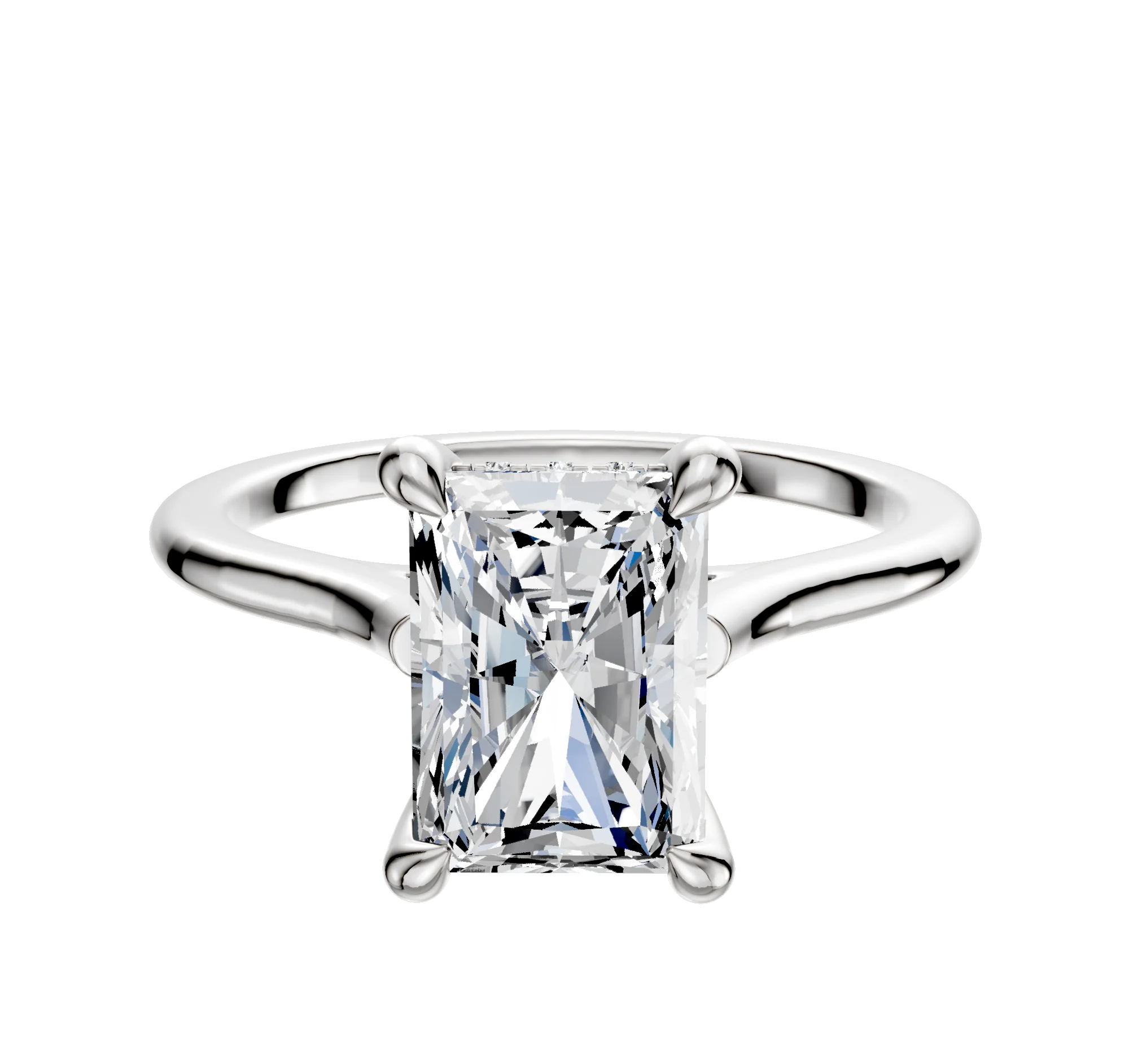 14K White Gold 4 Prong Hidden Halo Cathedral Dome 1.5mm Engagement Ring