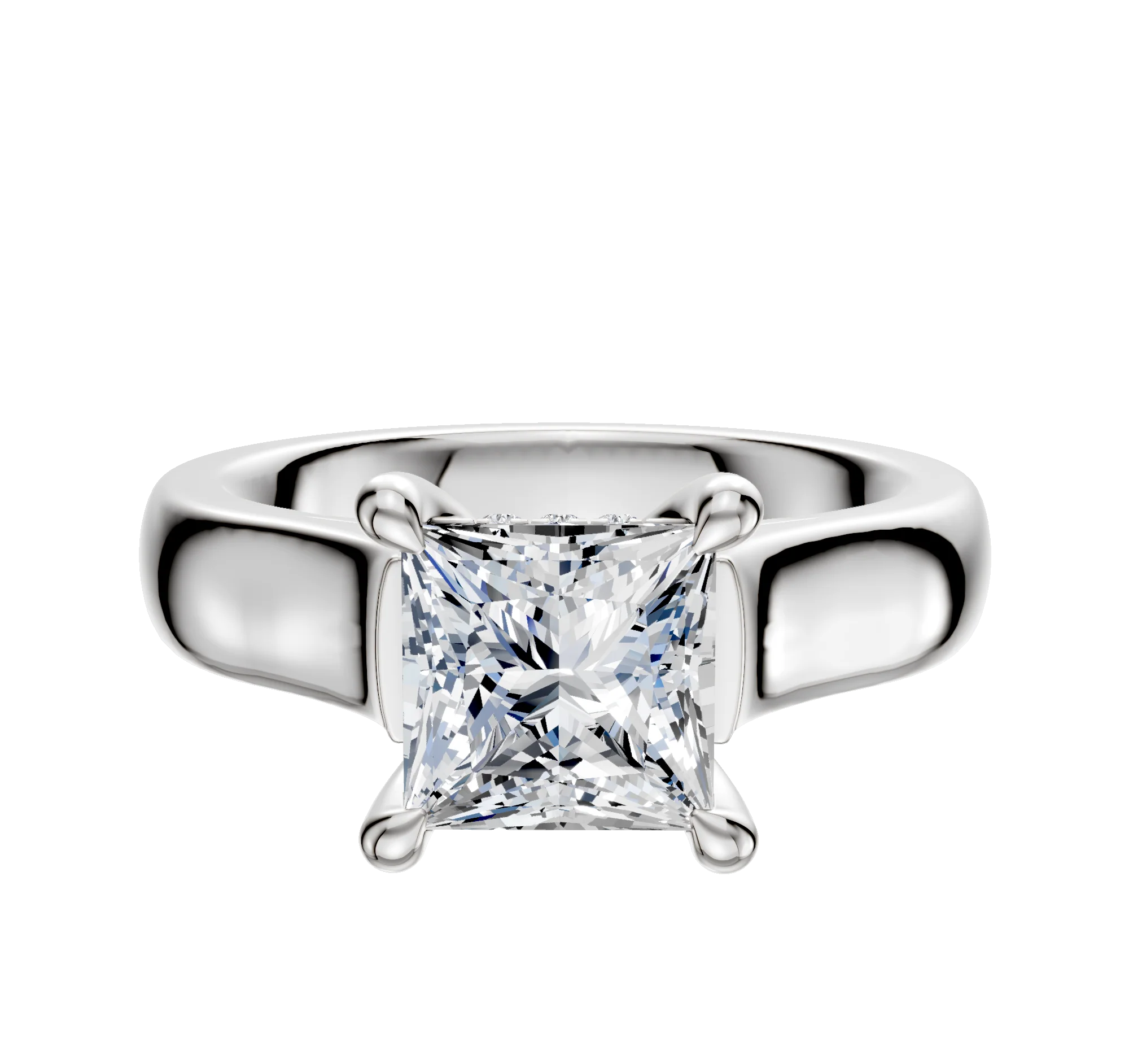 14K White Gold 4 Prong Hidden Halo Cathedral Dome 4.0mm Engagement Ring