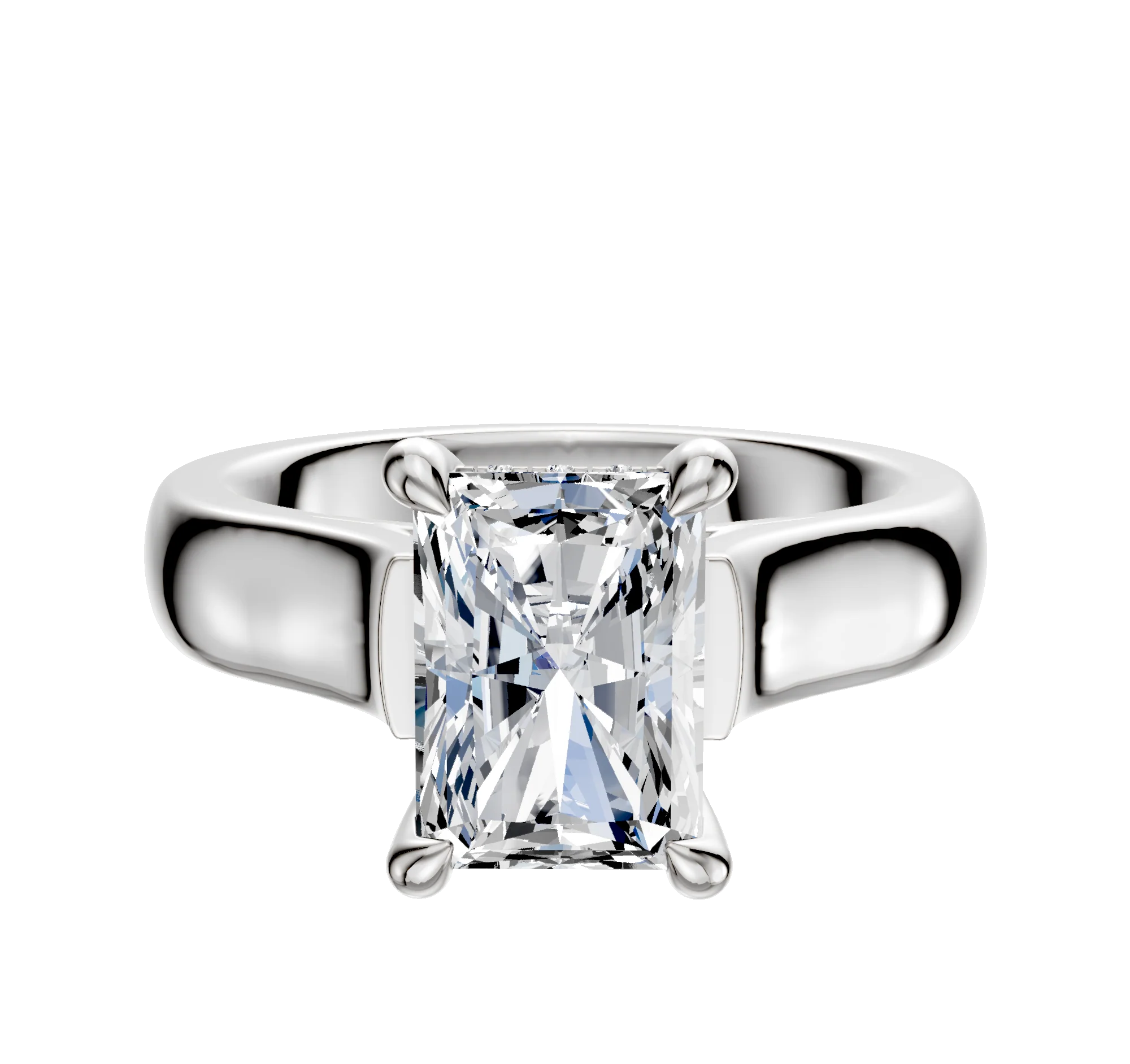 14K White Gold 4 Prong Hidden Halo Cathedral Dome 4.0mm Engagement Ring