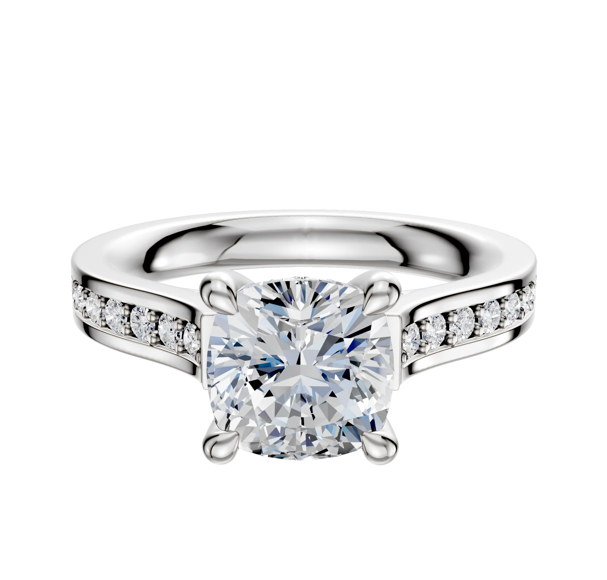 14K White Gold 4 Prong Hidden Halo Cathedral Flat 1-Row-Pave 2.5mm Engagement Ring