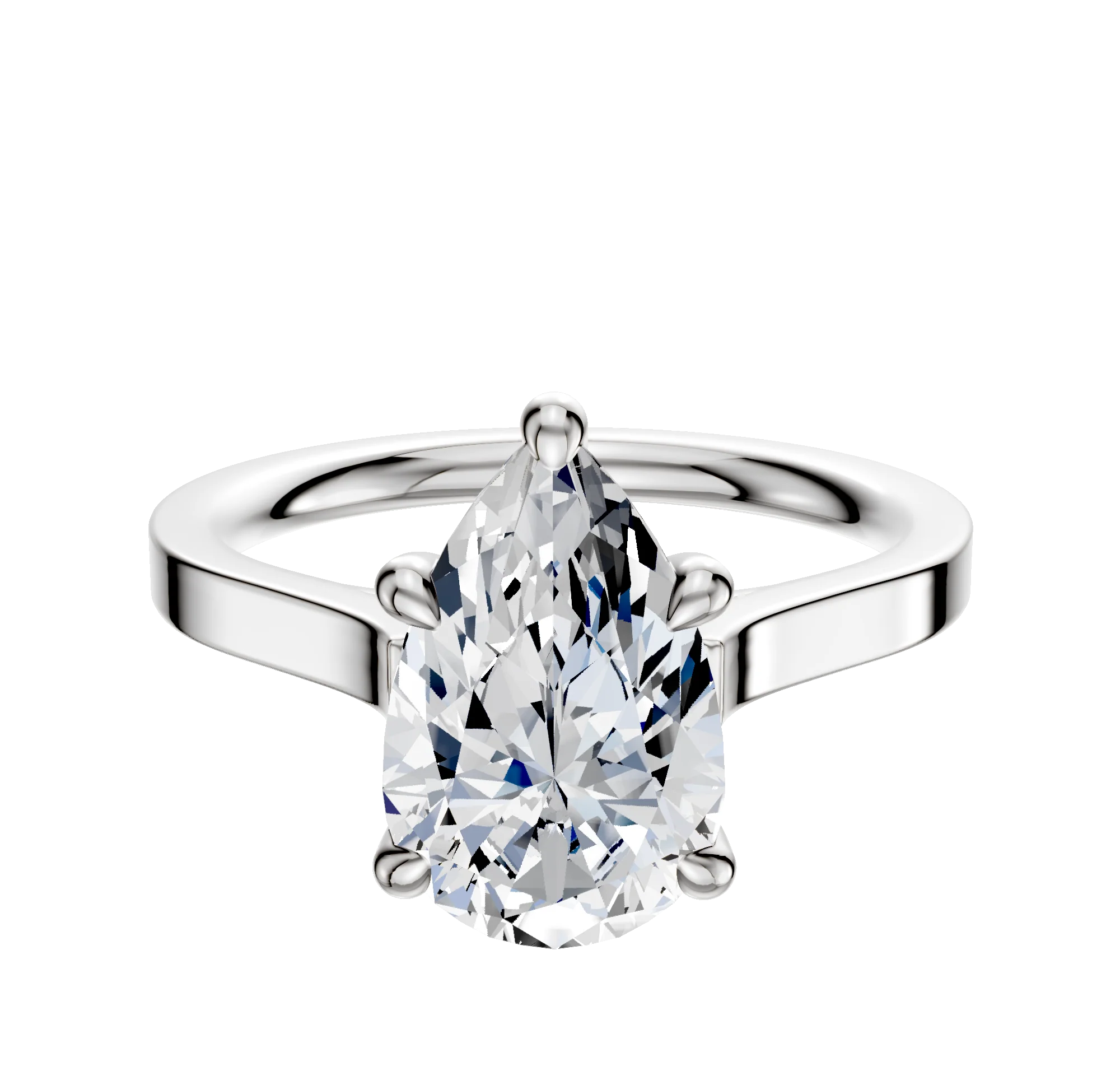 14K White Gold 4 Prong Hidden Halo Cathedral Flat 2.0mm Engagement Ring