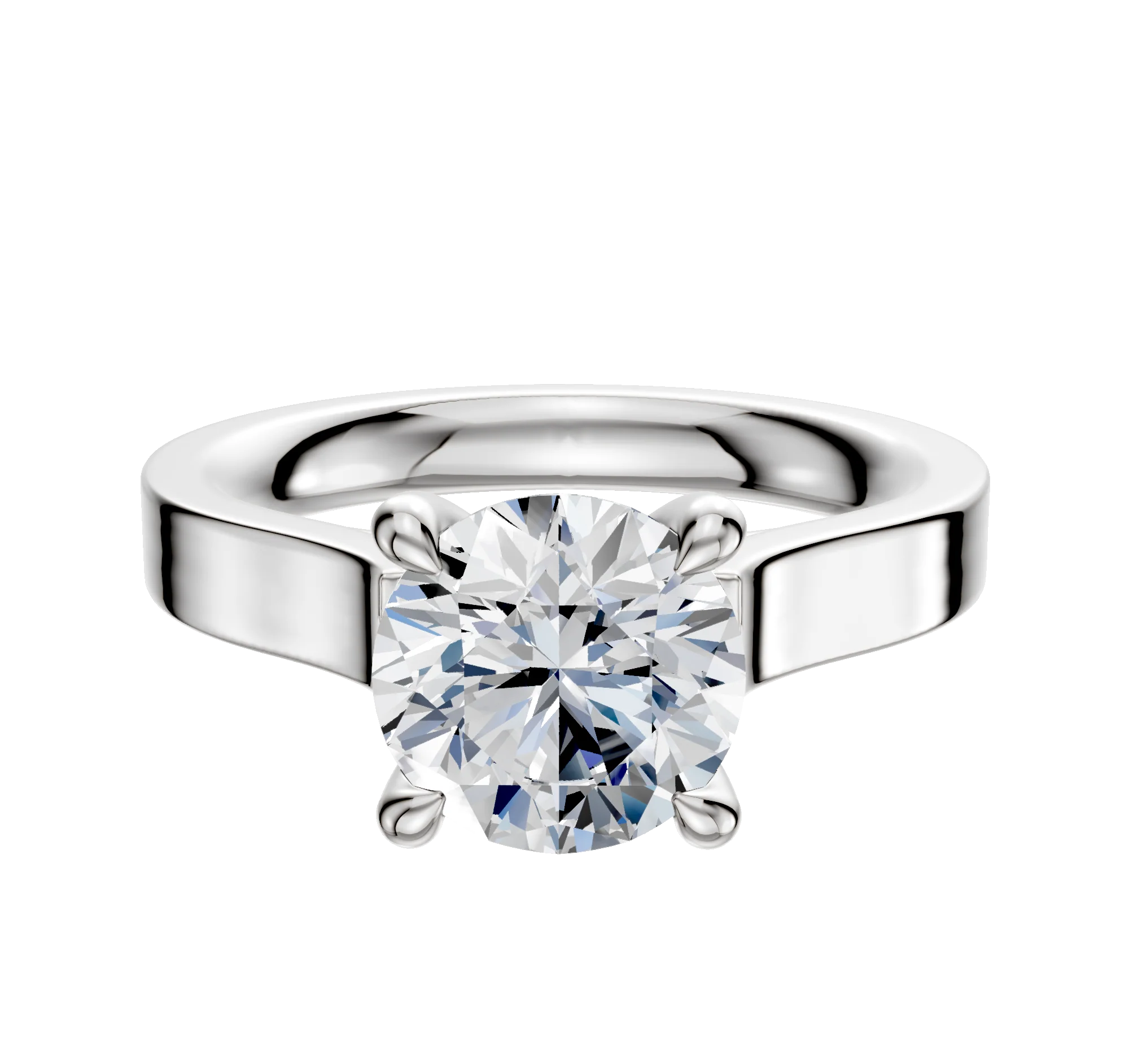 14K White Gold 4 Prong Hidden Halo Cathedral Flat 3.0mm Engagement Ring