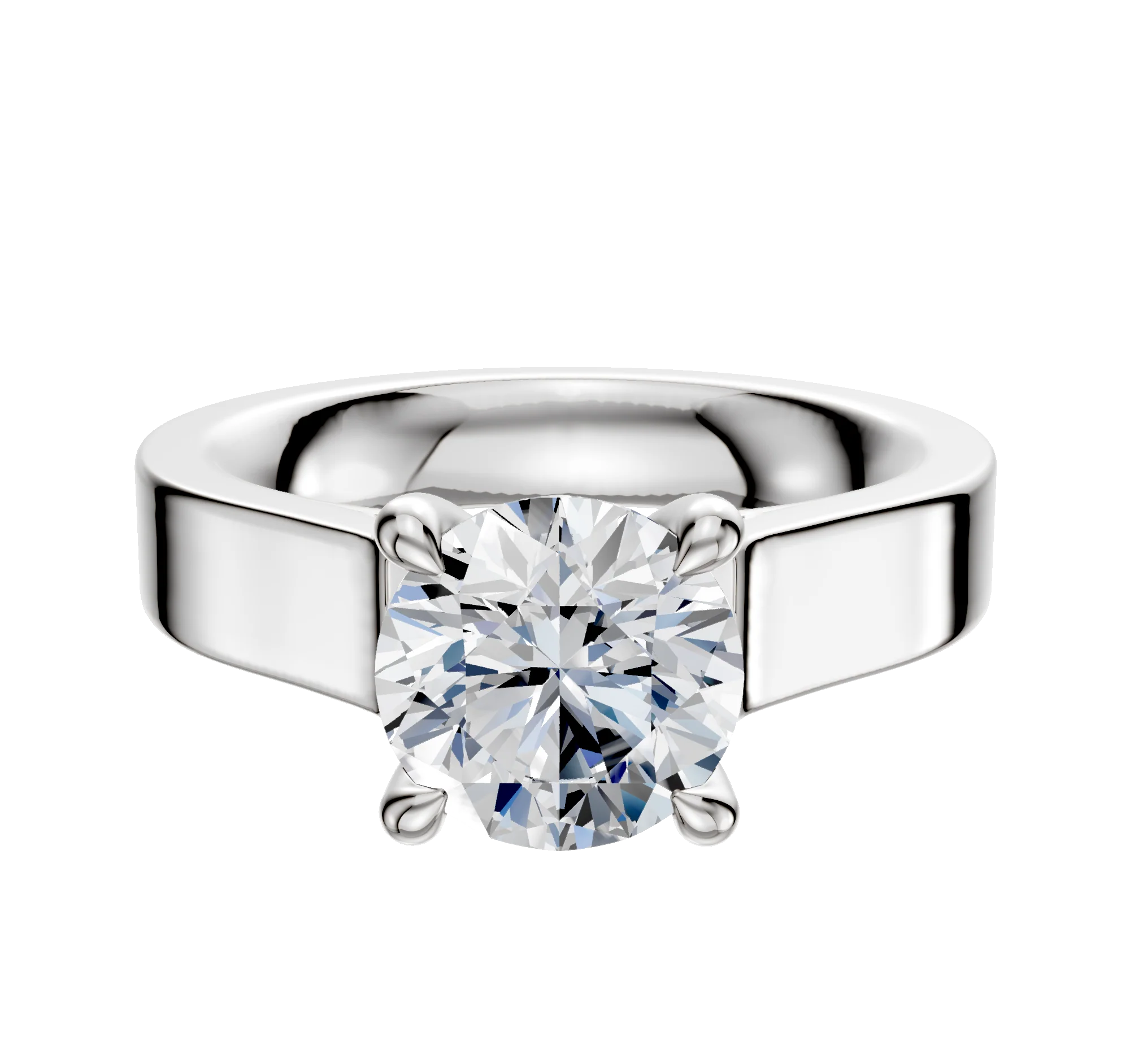 14K White Gold 4 Prong Hidden Halo Cathedral Flat 4.0mm Engagement Ring