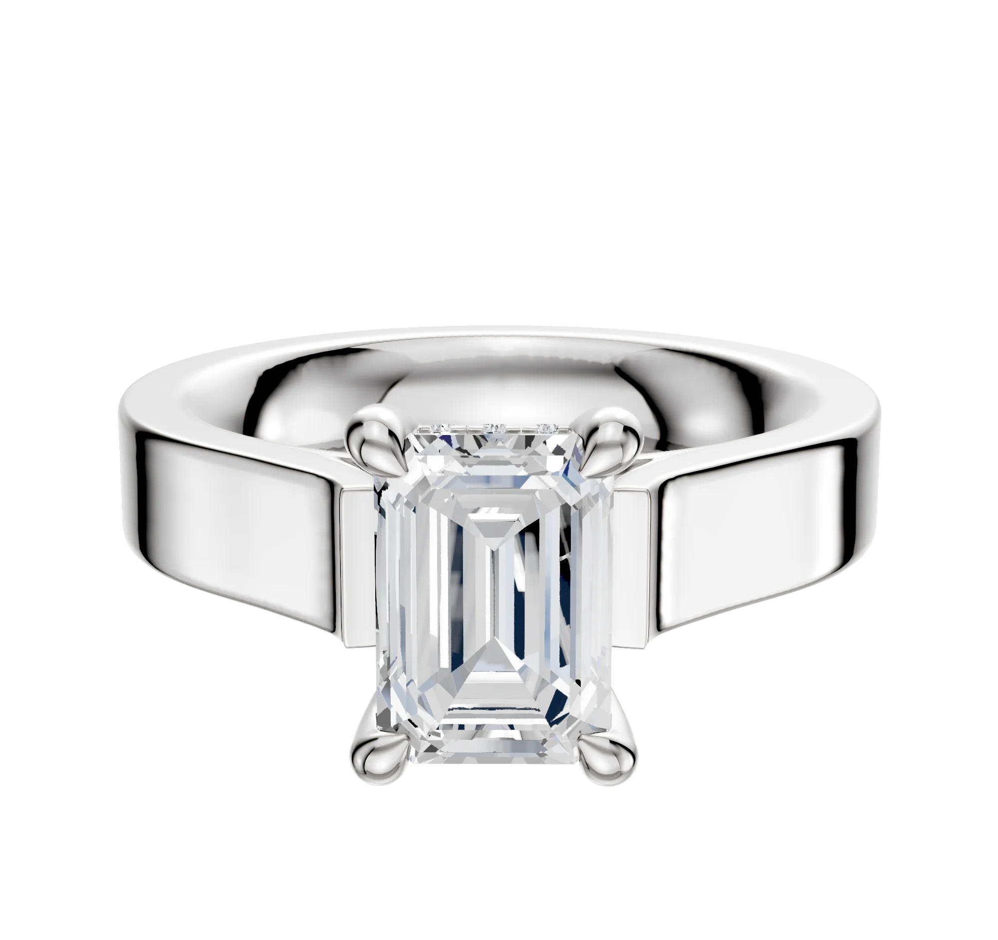 14K White Gold 4 Prong Hidden Halo Cathedral Flat 4.0mm Engagement Ring