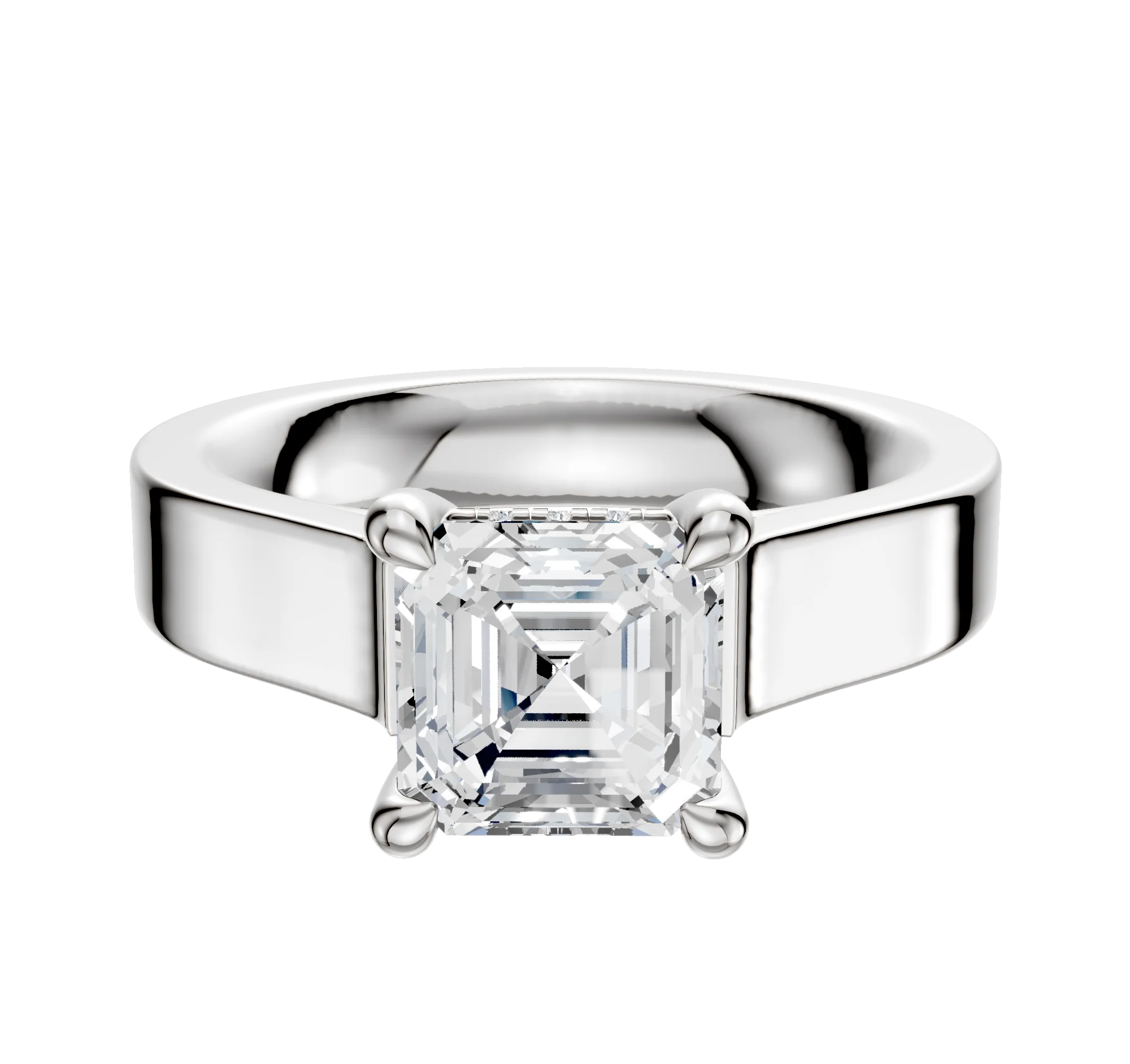 14K White Gold 4 Prong Hidden Halo Cathedral Flat 4.0mm Engagement Ring
