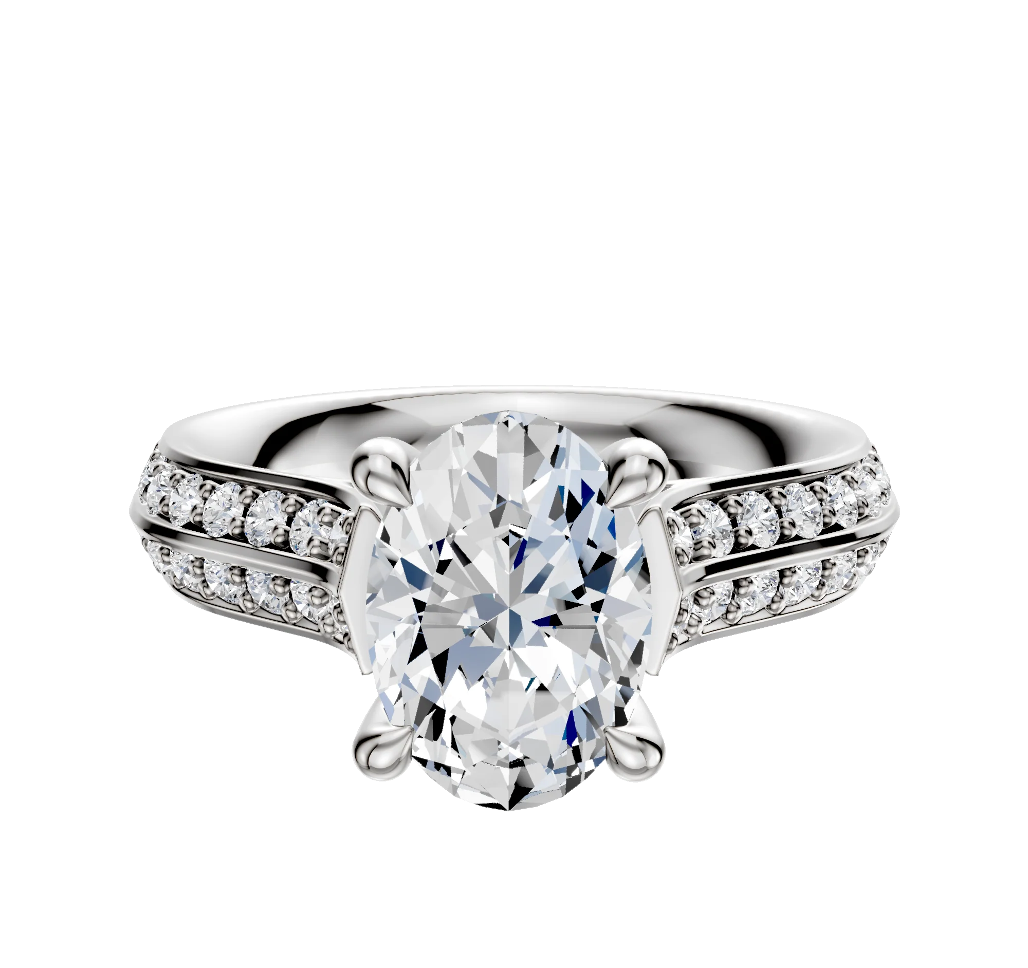 14K White Gold 4 Prong Hidden Halo Cathedral Knife Edge 1-Row-Pave 2.5mm Engagement Ring