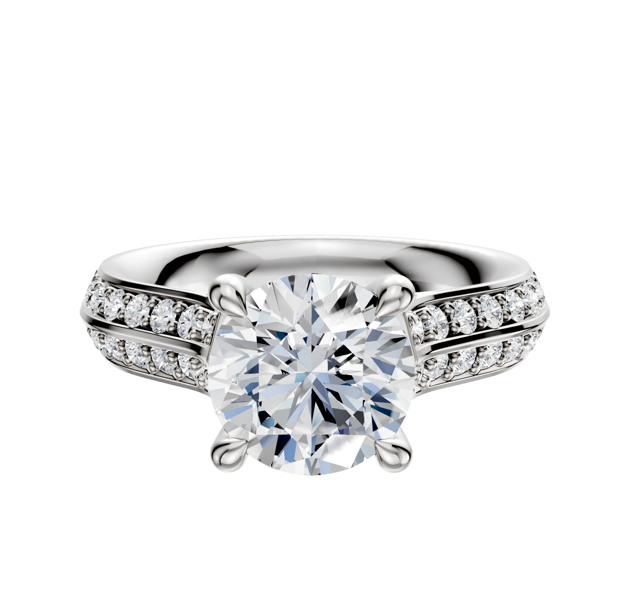 14K White Gold 4 Prong Hidden Halo Cathedral Knife Edge 1-Row-Pave 2.5mm Engagement Ring