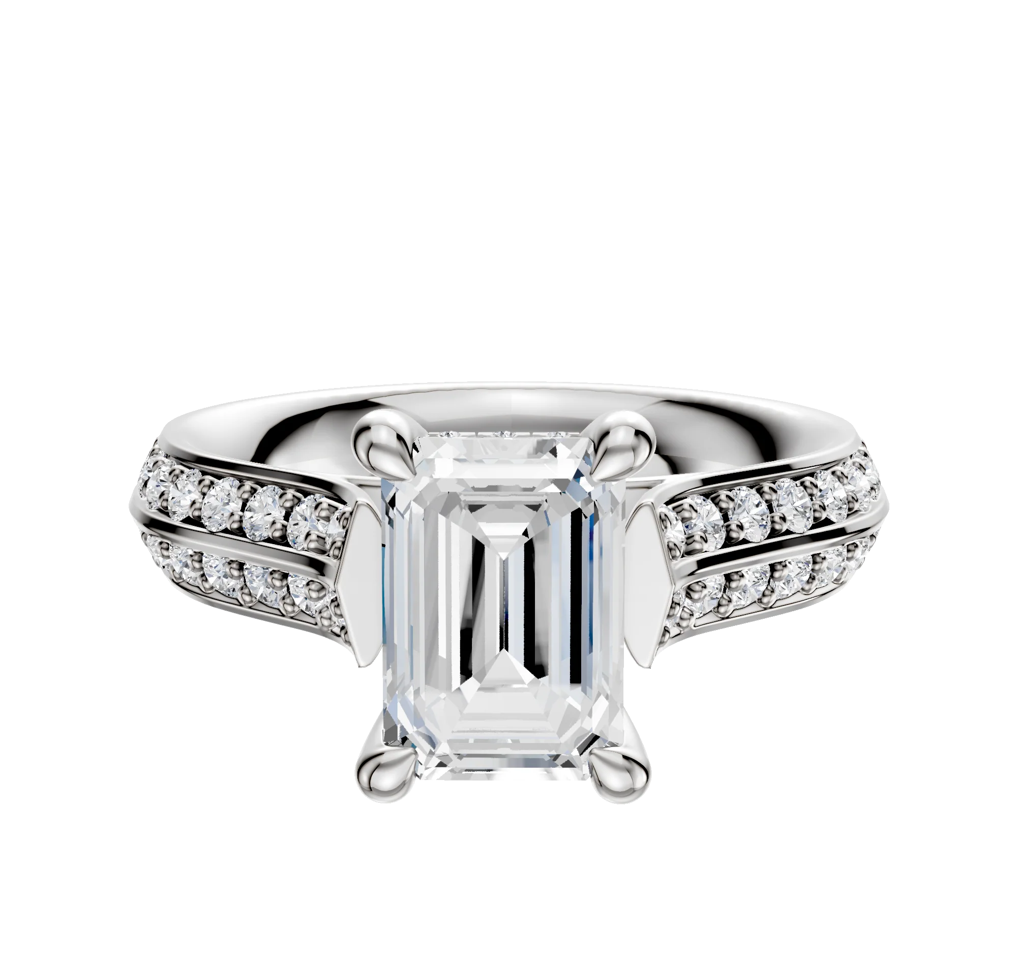 14K White Gold 4 Prong Hidden Halo Cathedral Knife Edge 1-Row-Pave 2.5mm Engagement Ring