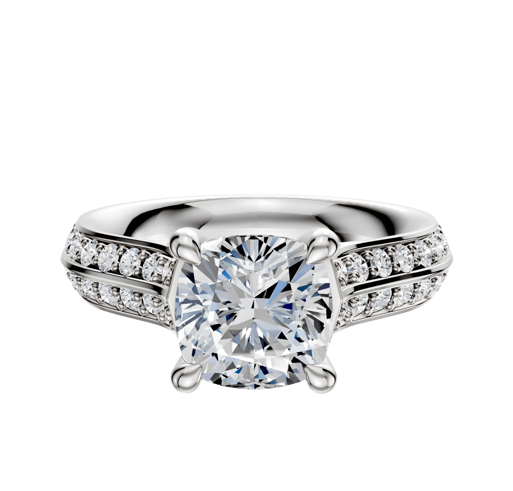 14K White Gold 4 Prong Hidden Halo Cathedral Knife Edge 1-Row-Pave 2.5mm Engagement Ring