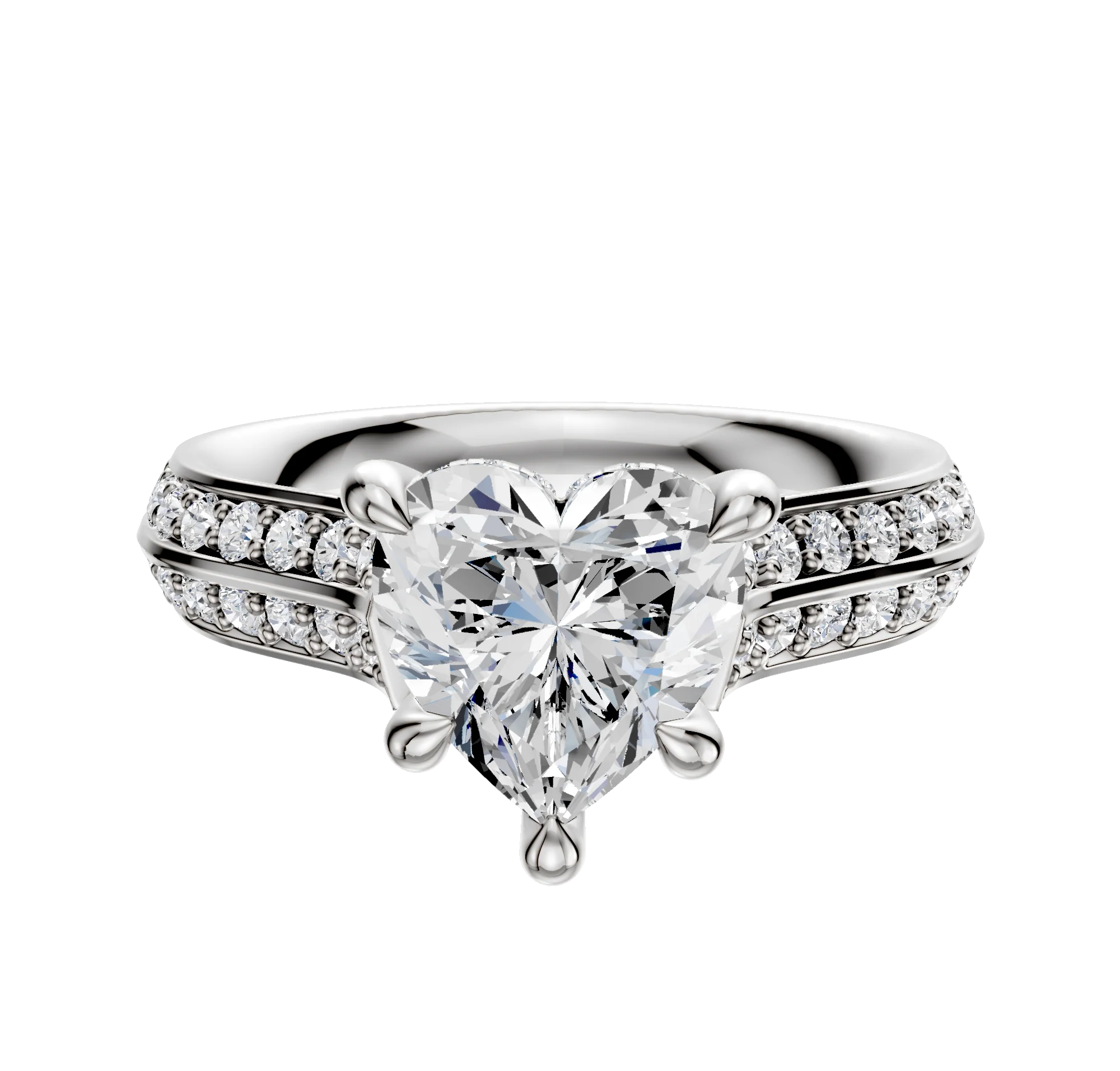 14K White Gold 4 Prong Hidden Halo Cathedral Knife Edge 1-Row-Pave 2.5mm Engagement Ring