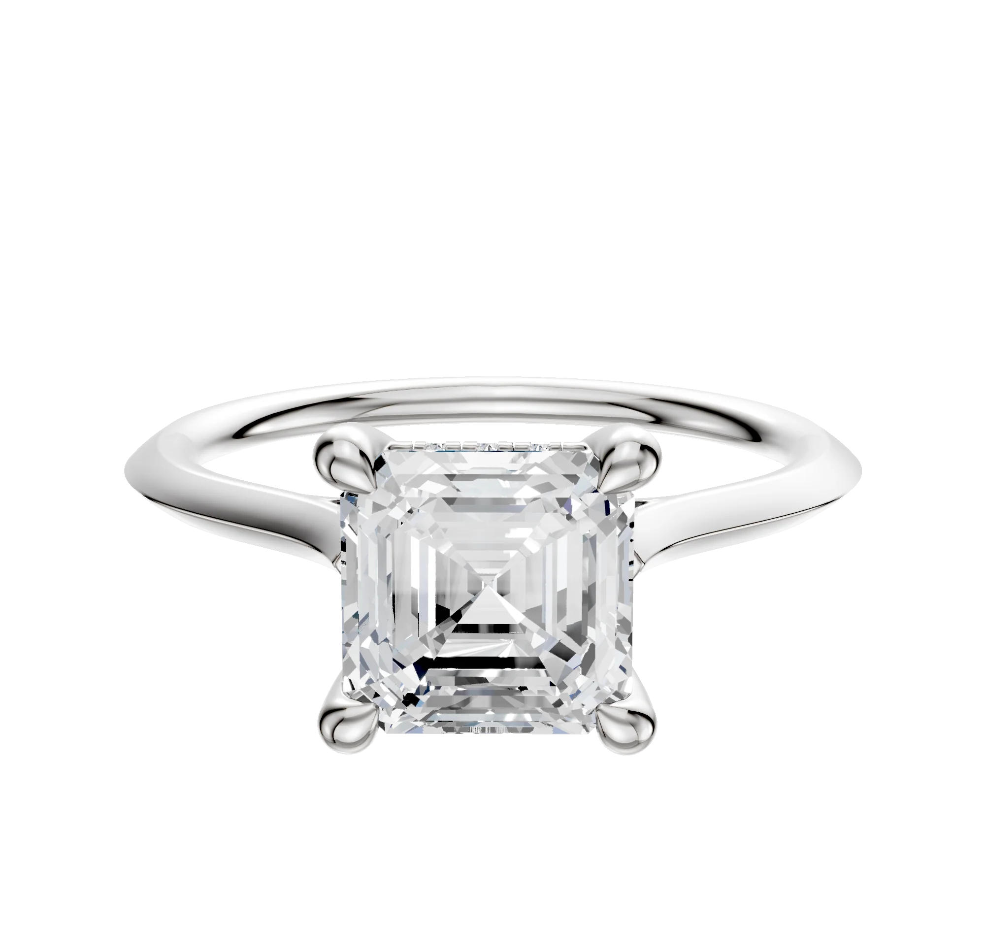 14K White Gold 4 Prong Hidden Halo Cathedral Knife Edge 1.5mm Engagement Ring