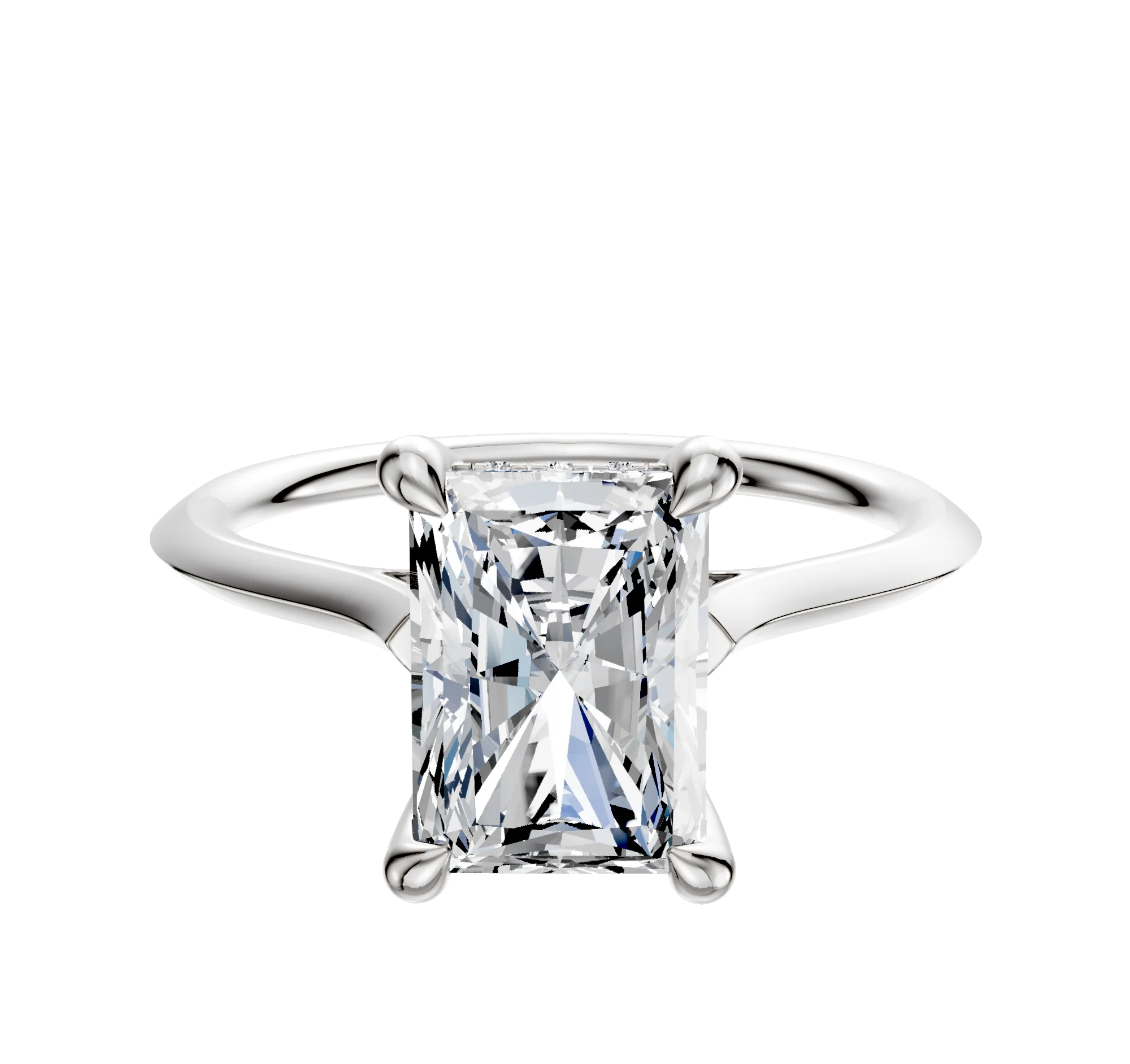 14K White Gold 4 Prong Hidden Halo Cathedral Knife Edge 1.5mm Engagement Ring