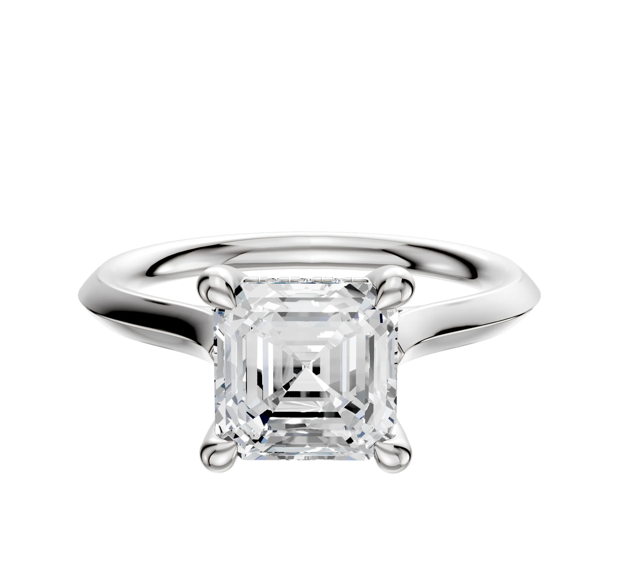 14K White Gold 4 Prong Hidden Halo Cathedral Knife Edge 2.0mm Engagement Ring