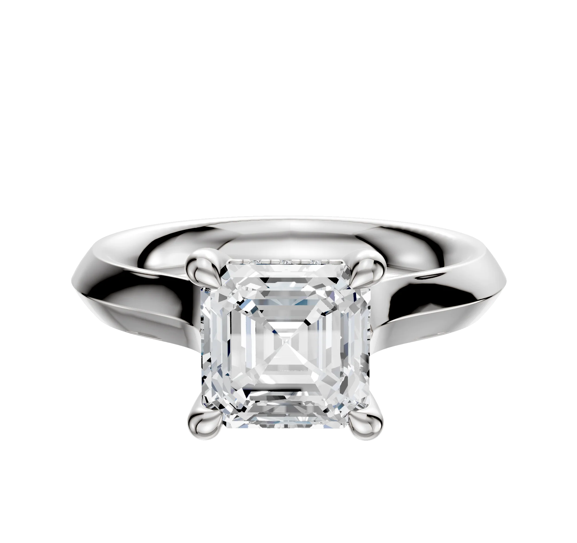 14K White Gold 4 Prong Hidden Halo Cathedral Knife Edge 3.0mm Engagement Ring