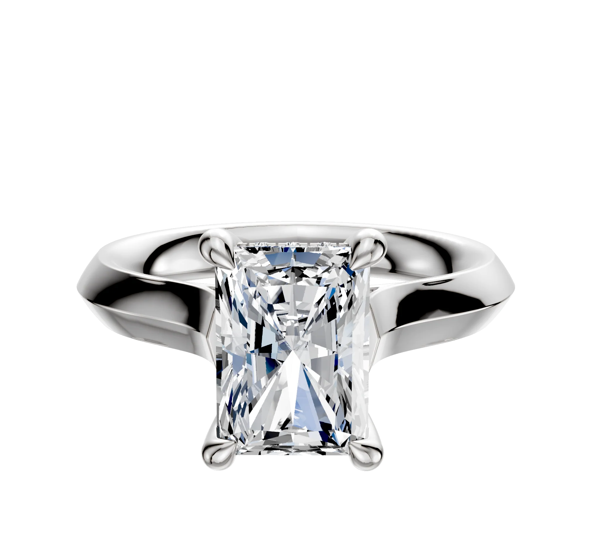 14K White Gold 4 Prong Hidden Halo Cathedral Knife Edge 3.0mm Engagement Ring