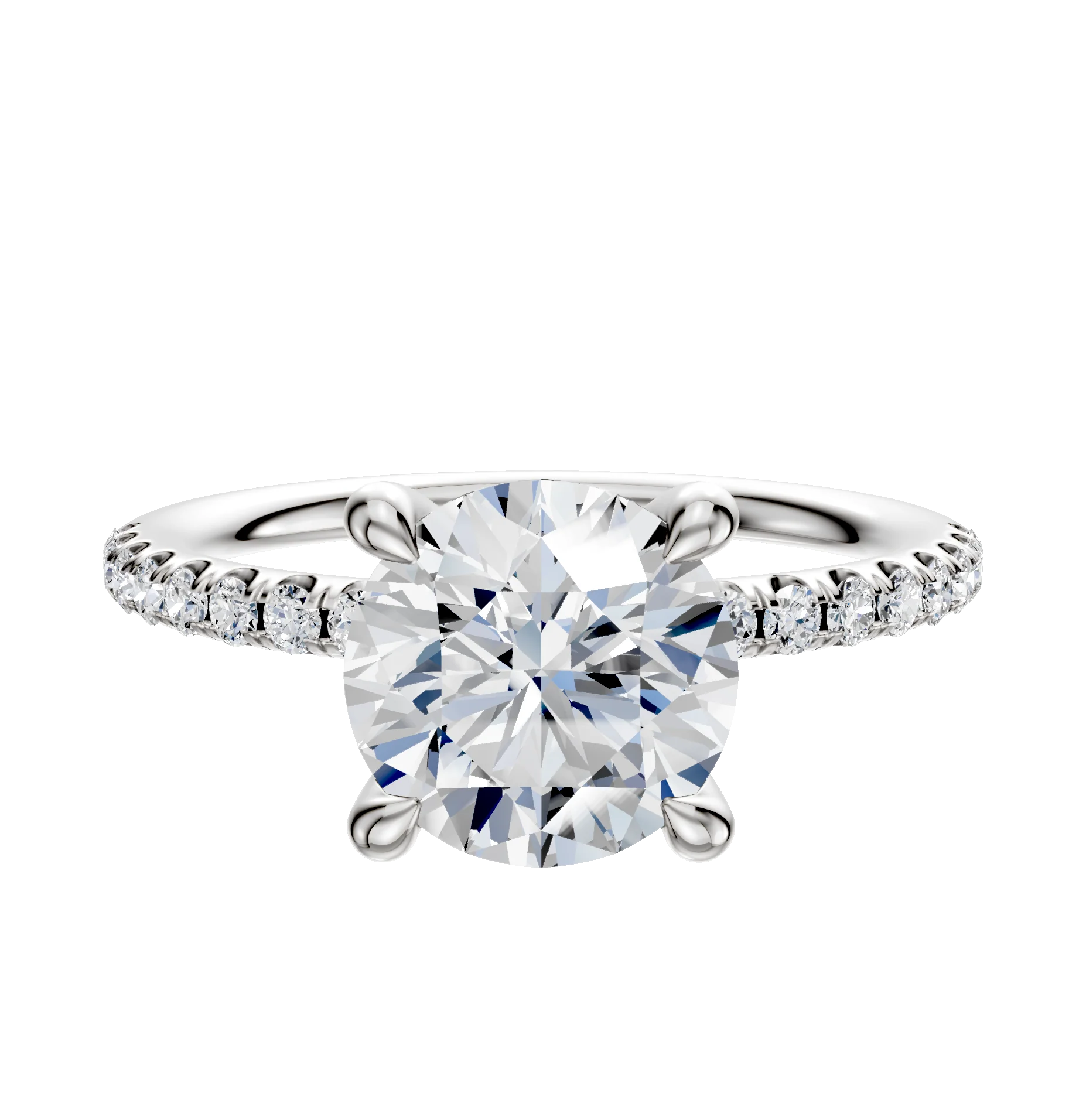 14K White Gold 4 Prong Hidden Halo Classic Dome 1-Row-Pave 2.5mm Engagement Ring