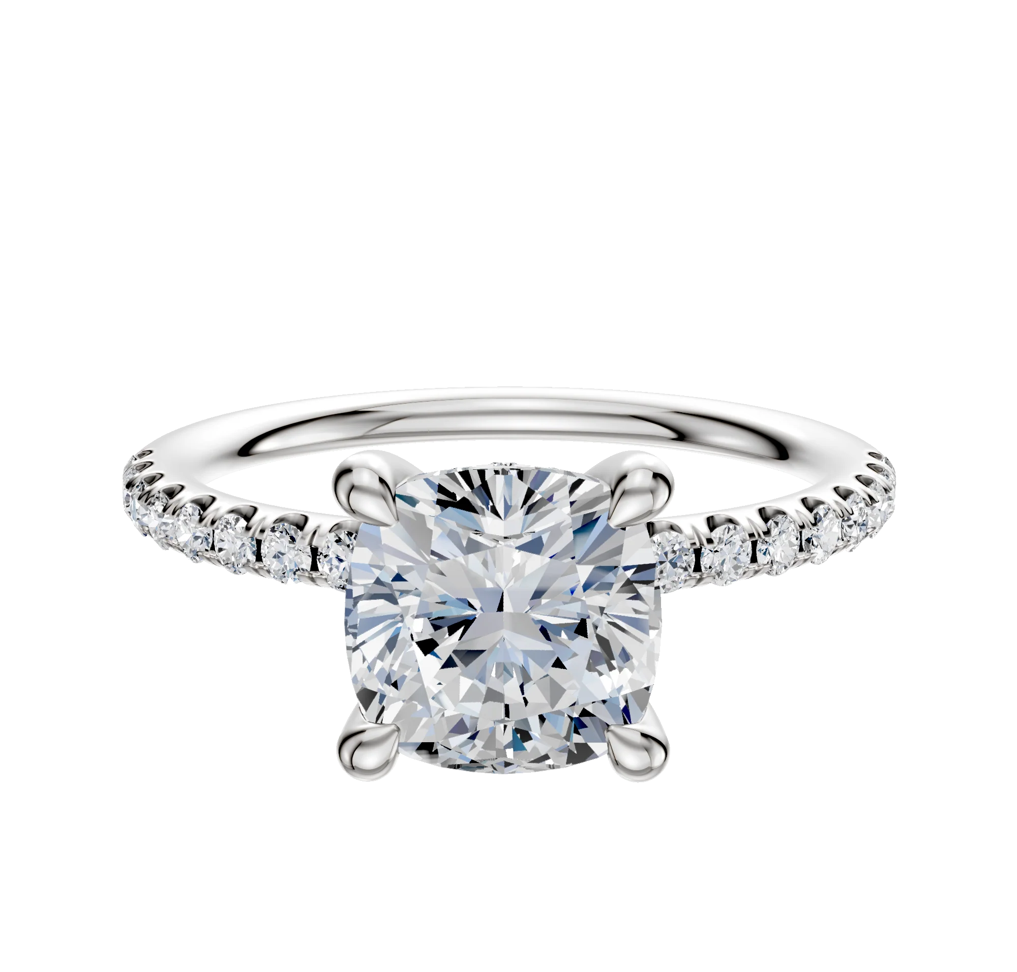 14K White Gold 4 Prong Hidden Halo Classic Dome 1-Row-Pave 2.5mm Engagement Ring