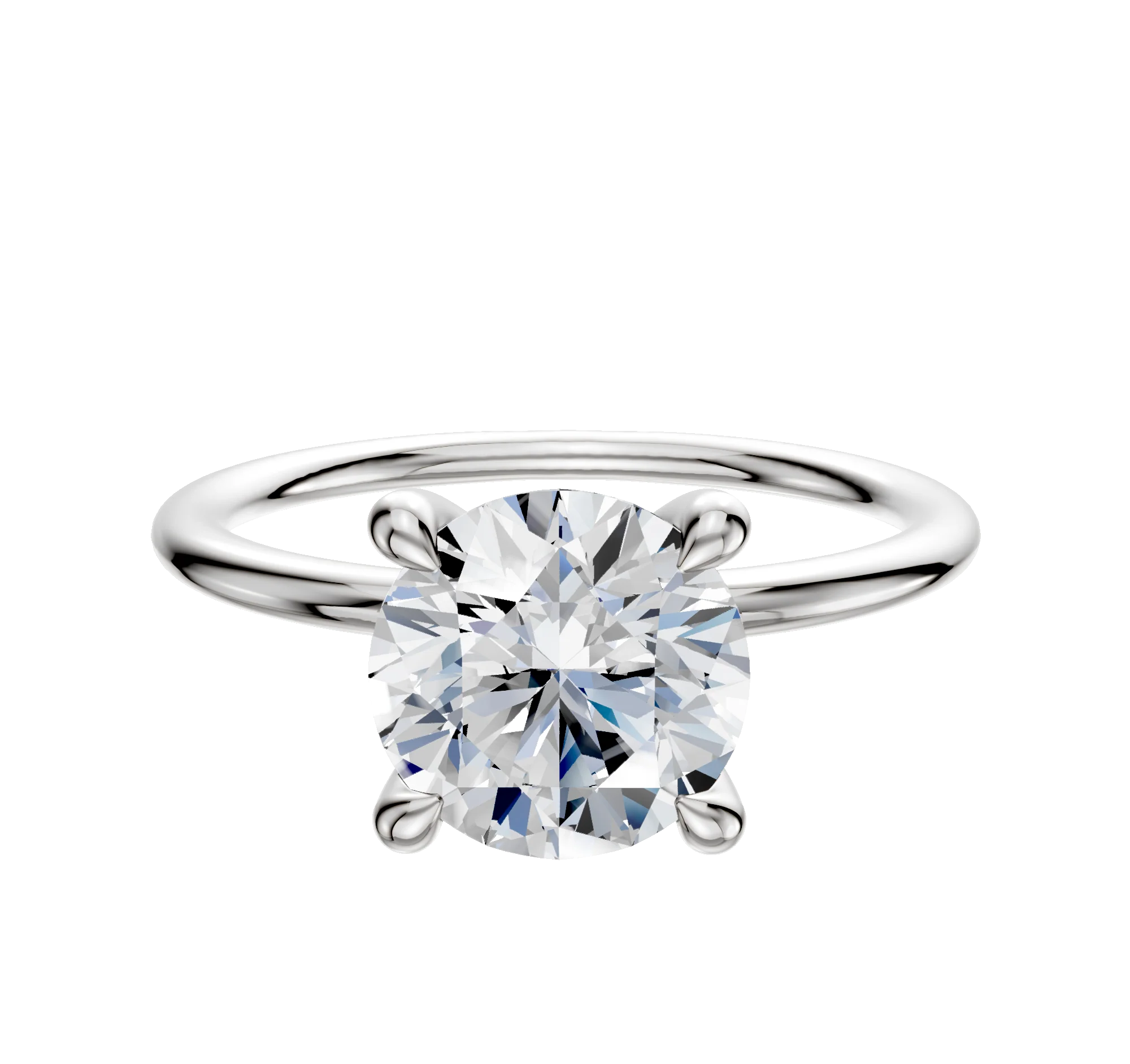 14K White Gold 4 Prong Hidden Halo Classic Dome 1.5mm Engagement Ring