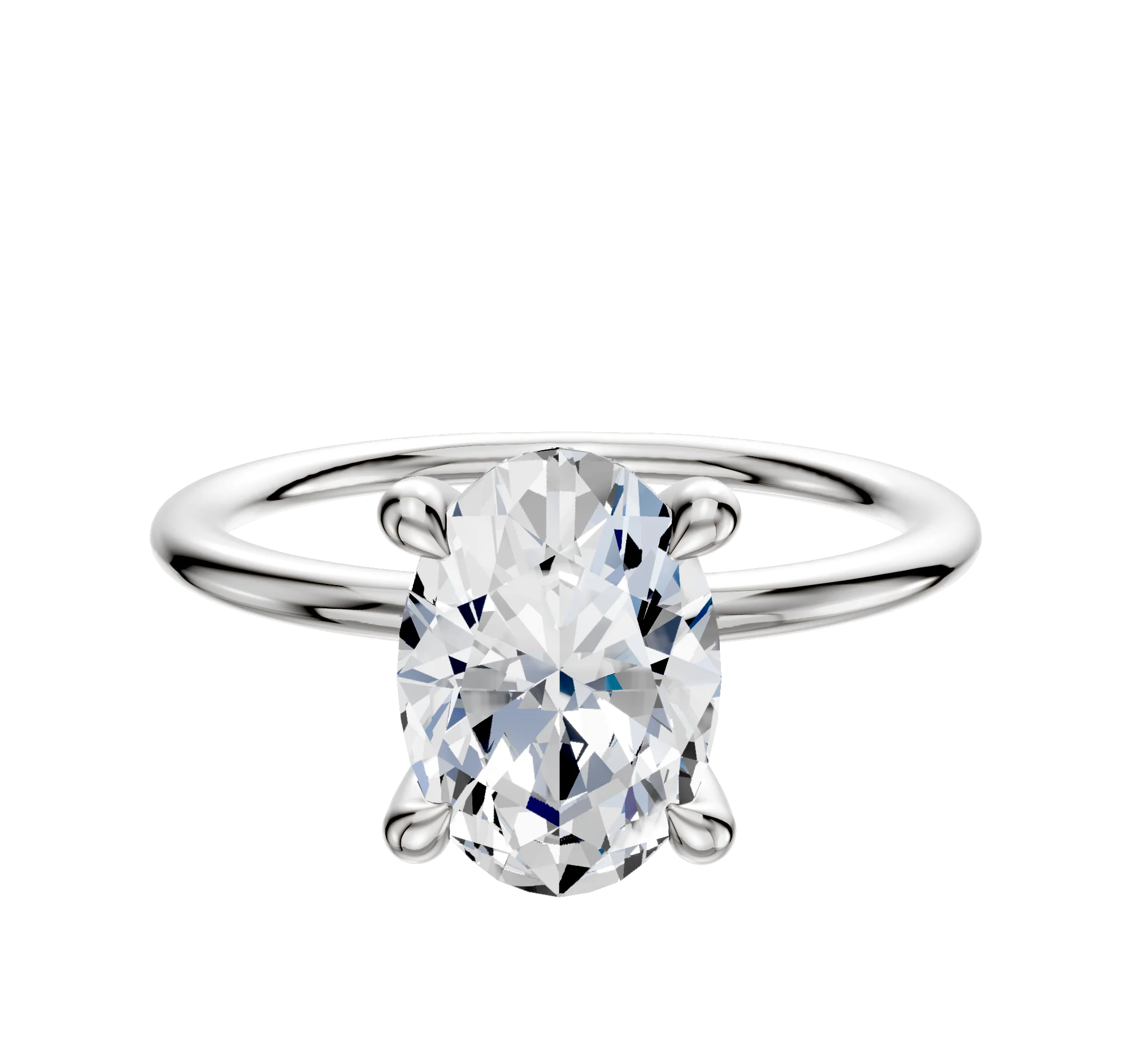 14K White Gold 4 Prong Hidden Halo Classic Dome 1.5mm Engagement Ring