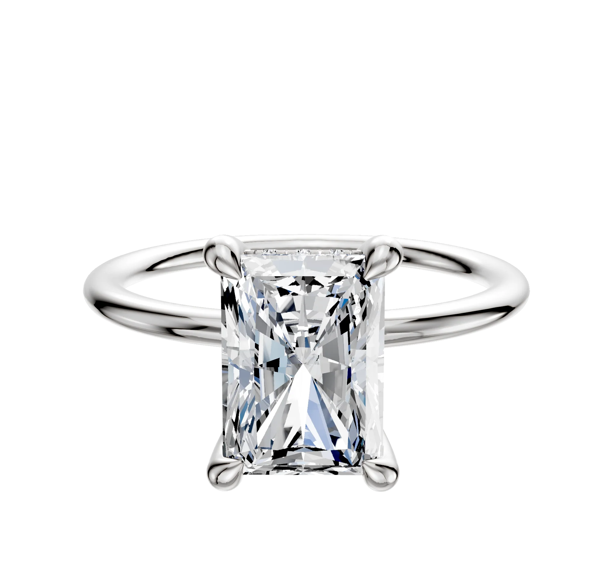 14K White Gold 4 Prong Hidden Halo Classic Dome 1.5mm Engagement Ring
