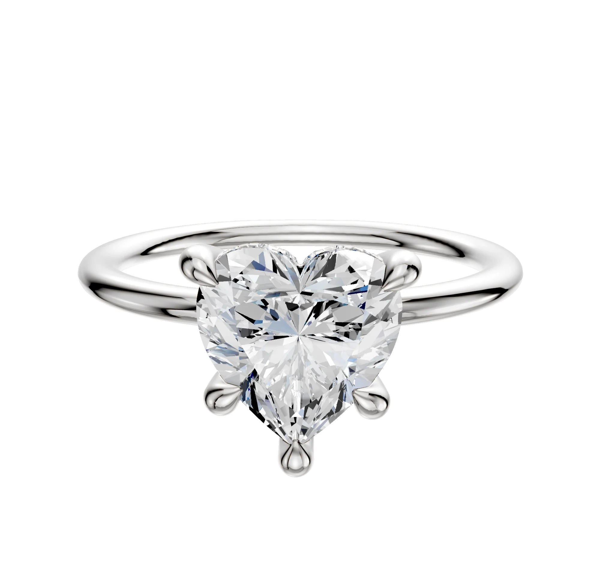 14K White Gold 4 Prong Hidden Halo Classic Dome 1.5mm Engagement Ring