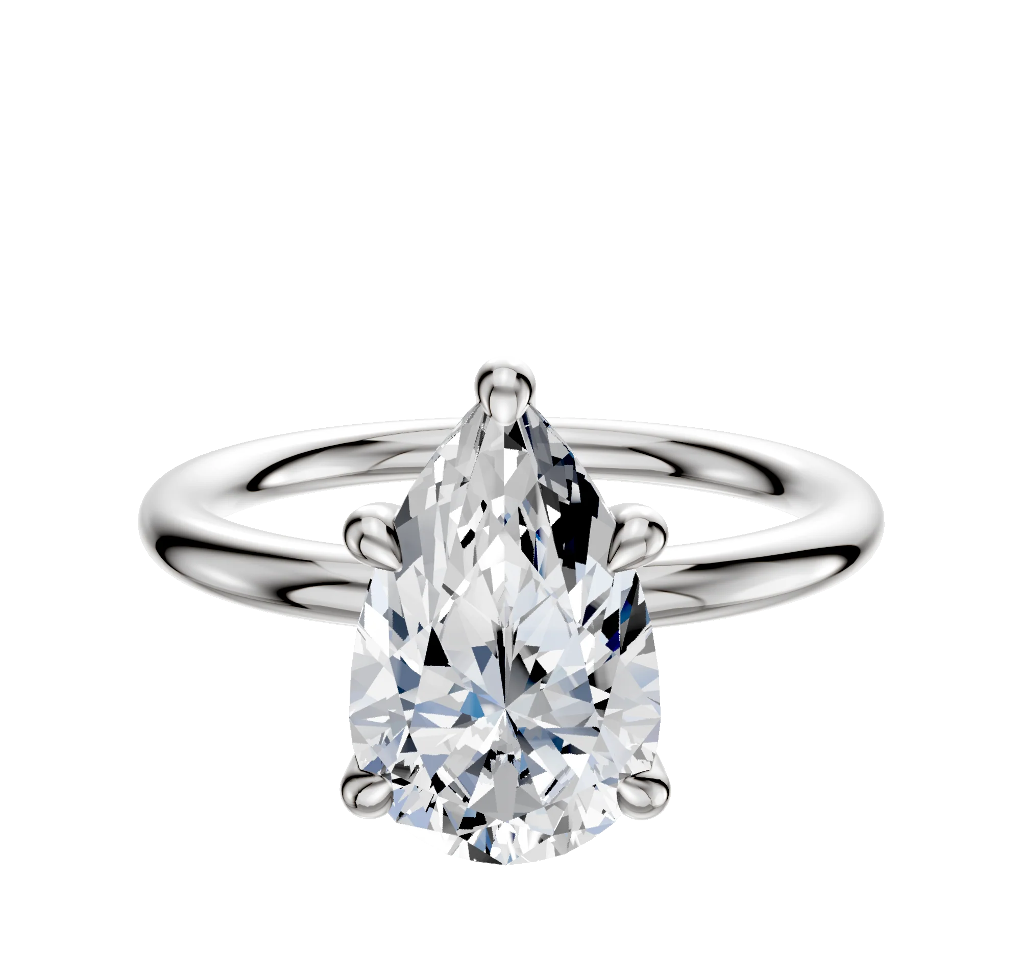 14K White Gold 4 Prong Hidden Halo Classic Dome 2.0mm Engagement Ring