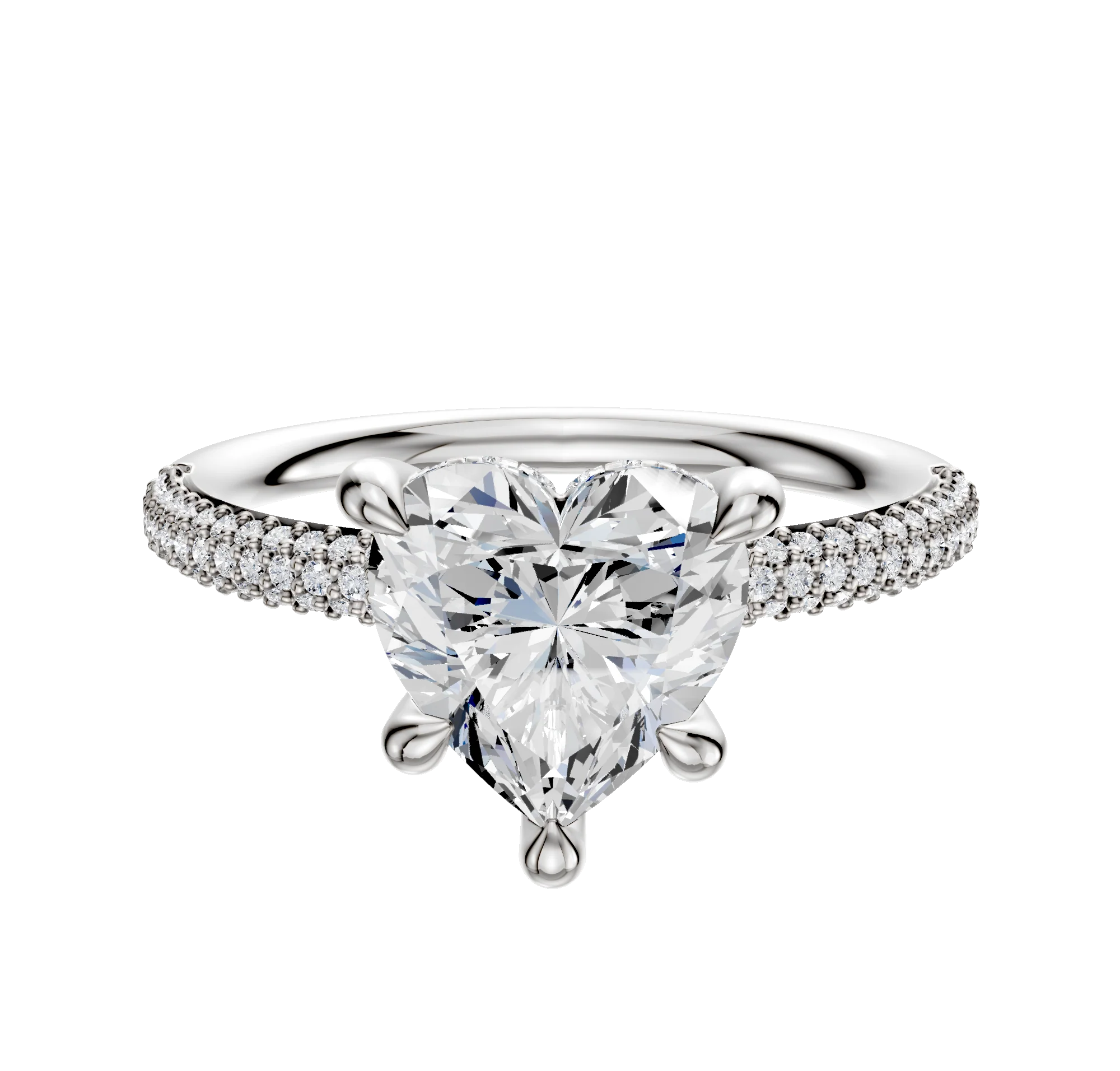 14K White Gold 4 Prong Hidden Halo Classic Dome 3-Row-Pave 2.0mm Engagement Ring