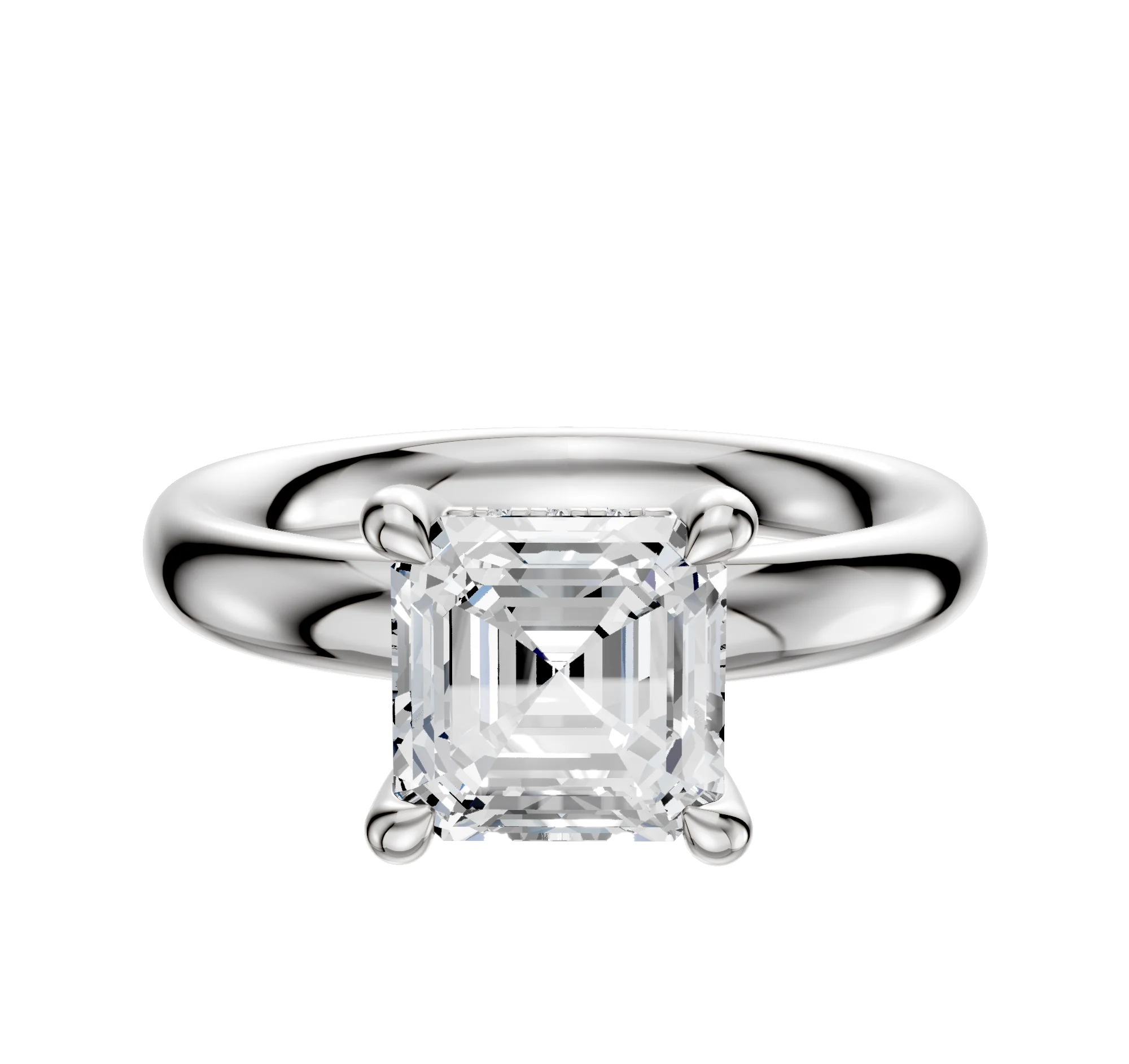 14K White Gold 4 Prong Hidden Halo Classic Dome 3.0mm Engagement Ring