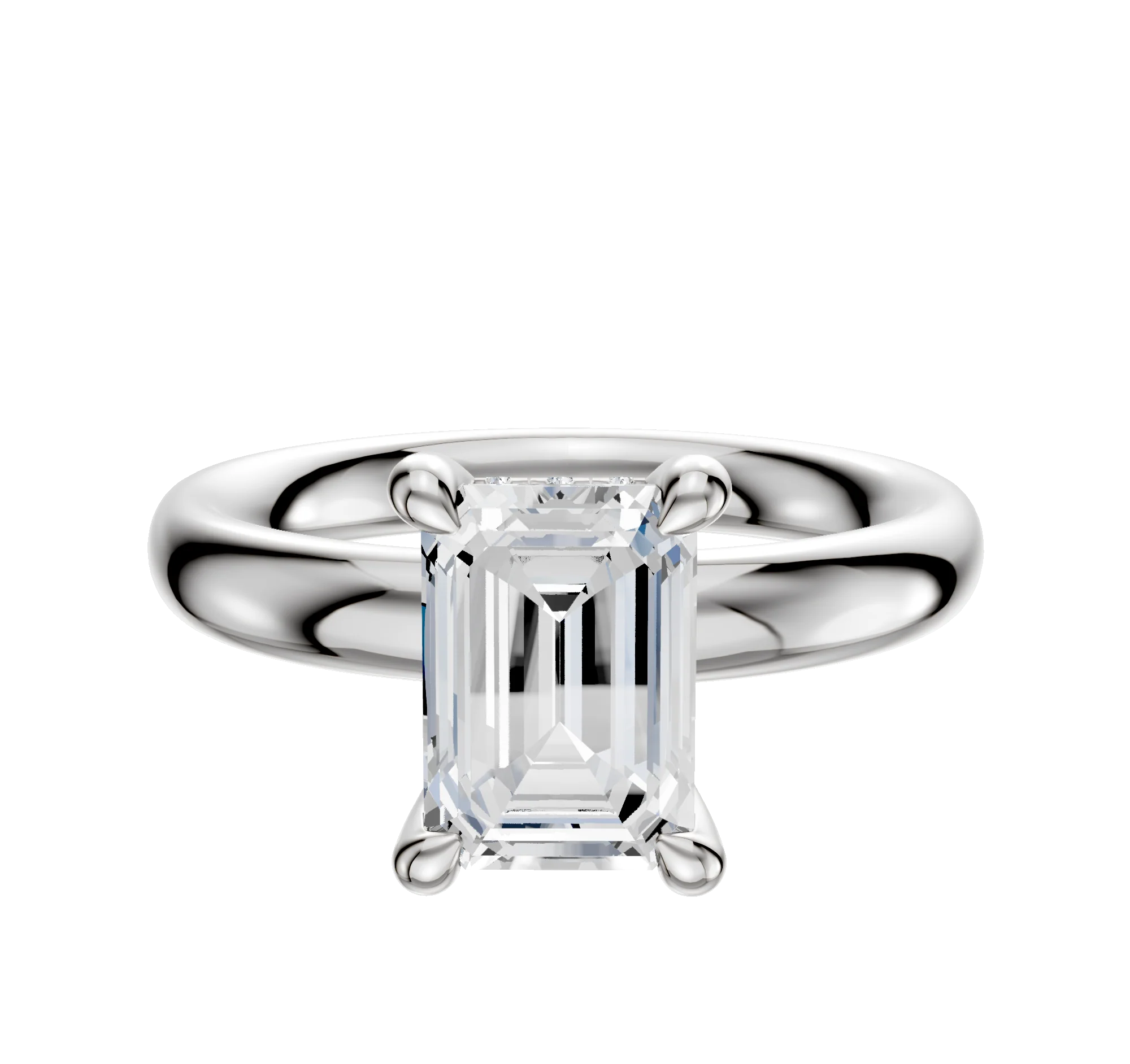 14K White Gold 4 Prong Hidden Halo Classic Dome 3.0mm Engagement Ring