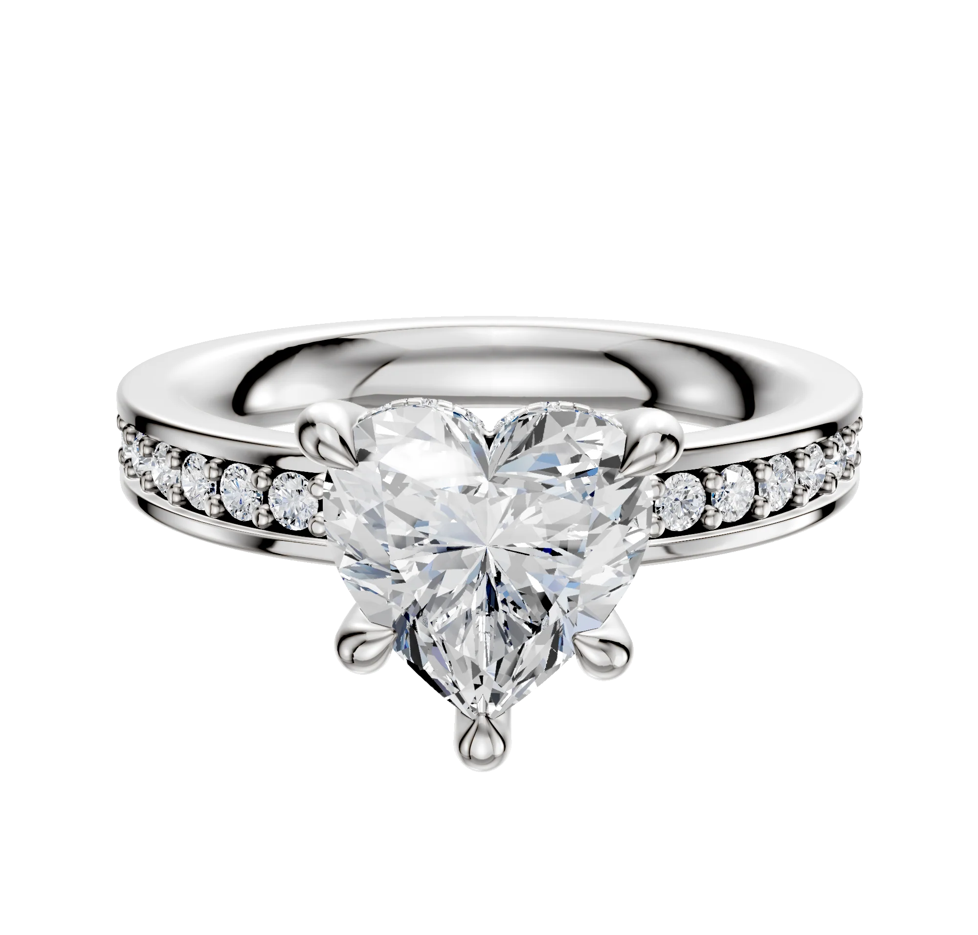 14K White Gold 4 Prong Hidden Halo Classic Flat 1-Row-Pave 2.5mm Engagement Ring