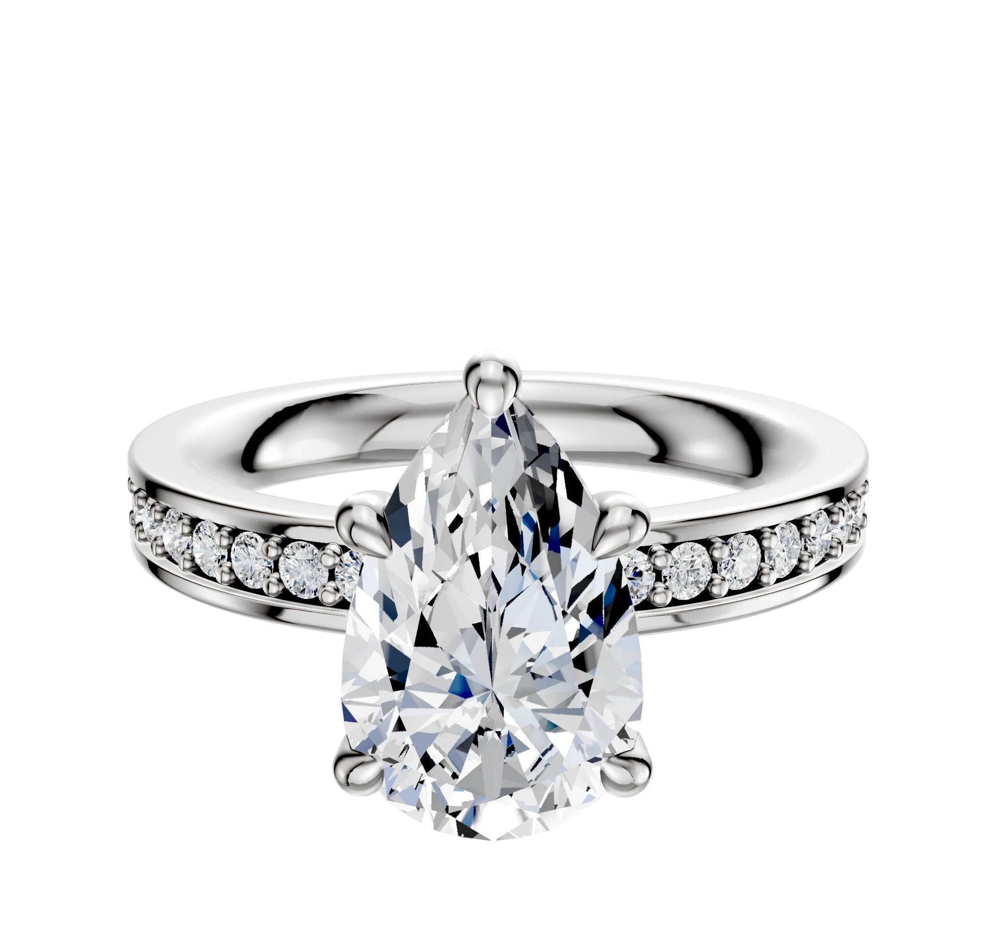 14K White Gold 4 Prong Hidden Halo Classic Flat 1-Row-Pave 2.5mm Engagement Ring