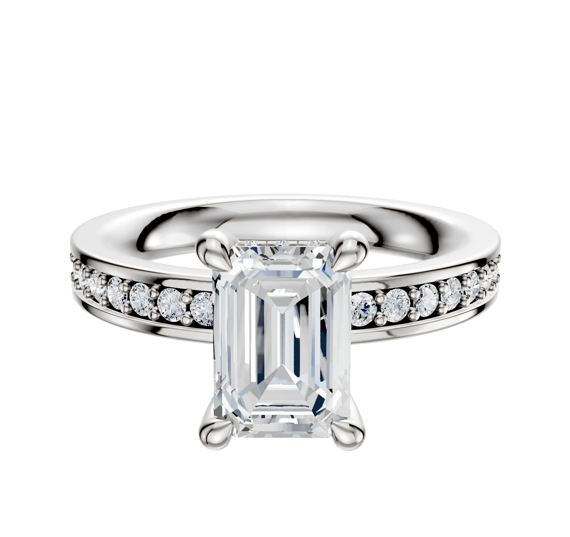 14K White Gold 4 Prong Hidden Halo Classic Flat 1-Row-Pave 2.5mm Engagement Ring