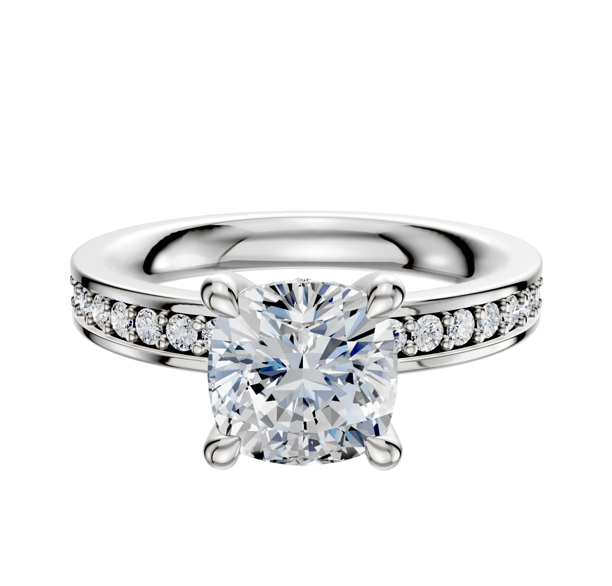 14K White Gold 4 Prong Hidden Halo Classic Flat 1-Row-Pave 2.5mm Engagement Ring