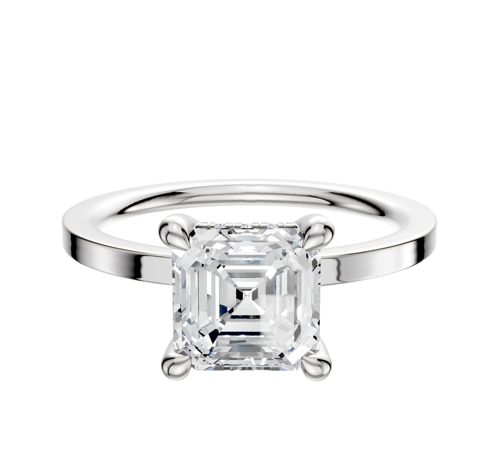 14K White Gold 4 Prong Hidden Halo Classic Flat 1.5mm Engagement Ring