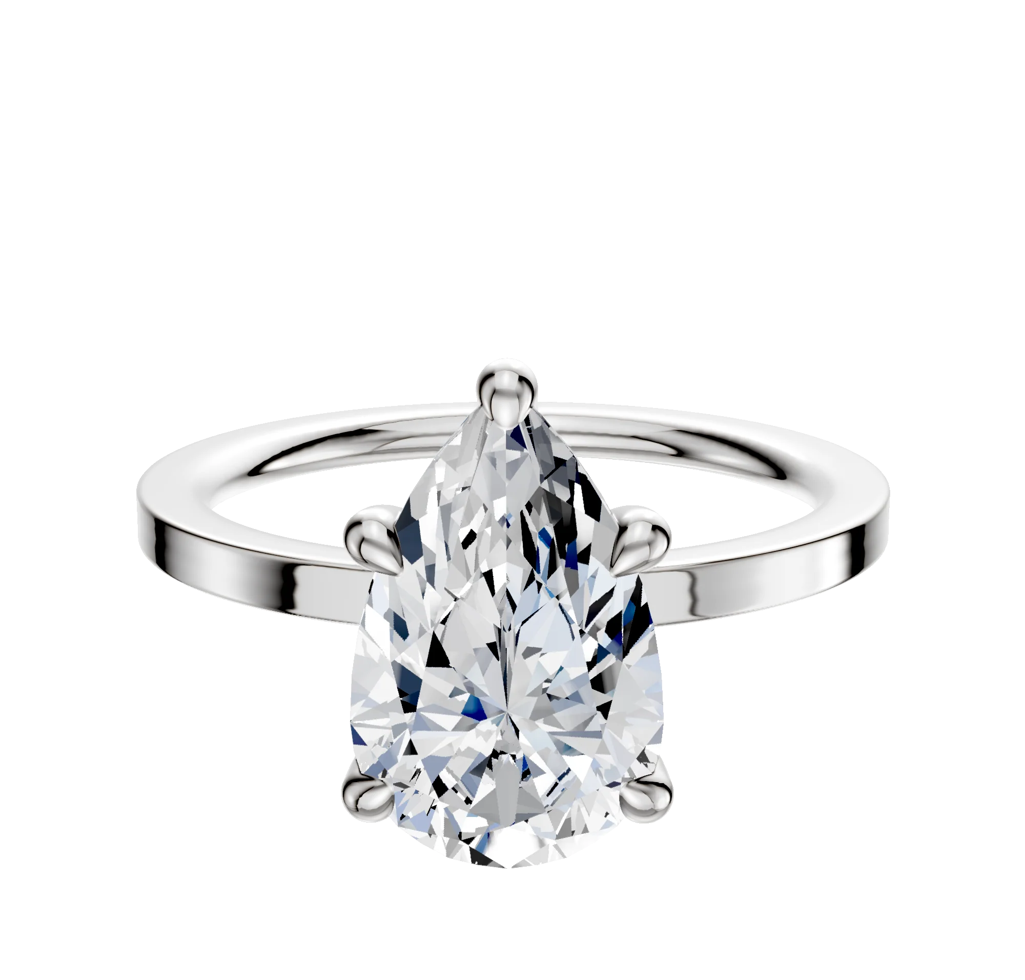 14K White Gold 4 Prong Hidden Halo Classic Flat 1.5mm Engagement Ring