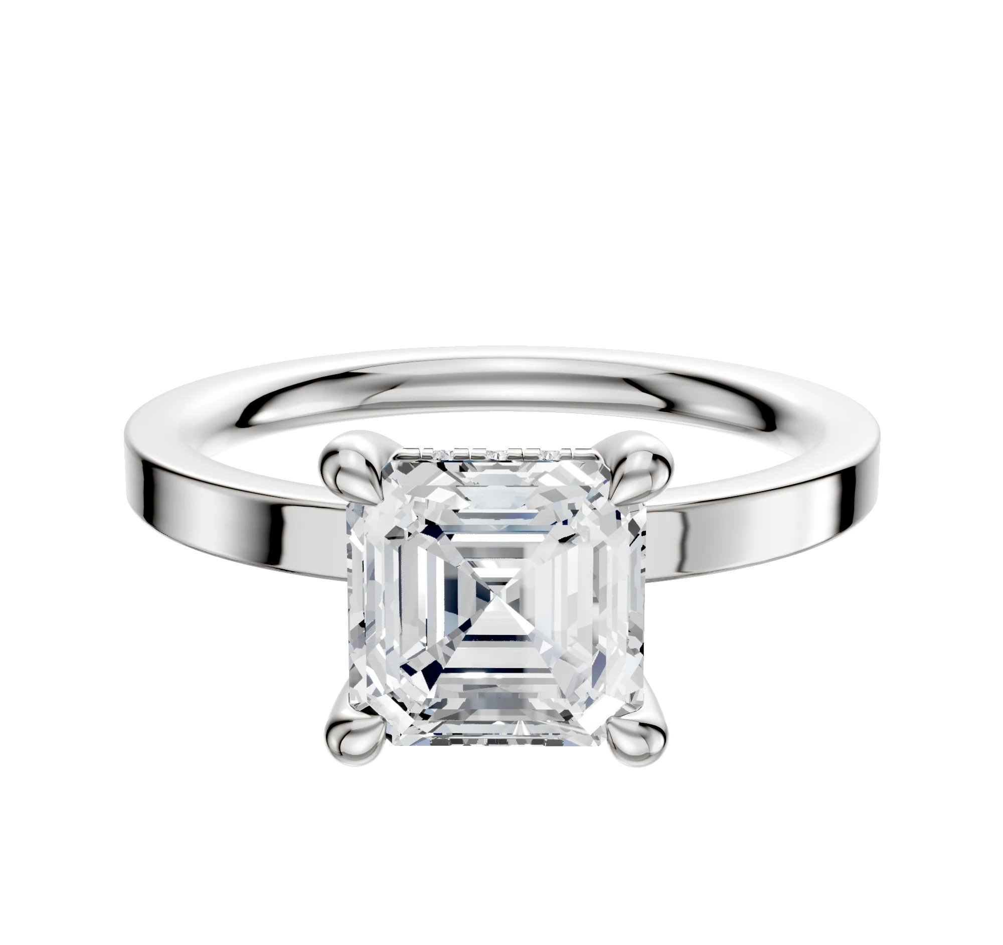14K White Gold 4 Prong Hidden Halo Classic Flat 2.0mm Engagement Ring