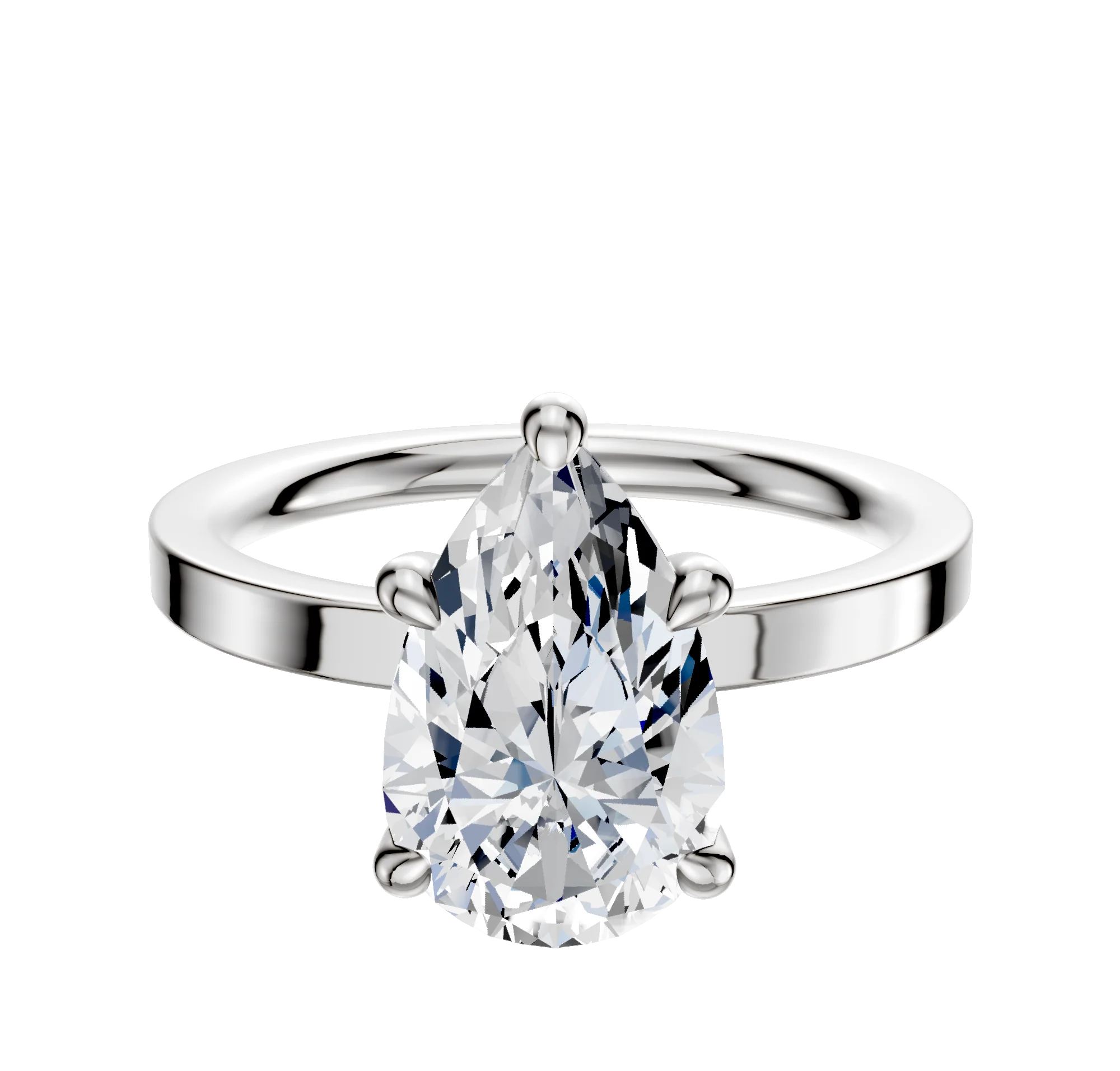 14K White Gold 4 Prong Hidden Halo Classic Flat 2.0mm Engagement Ring
