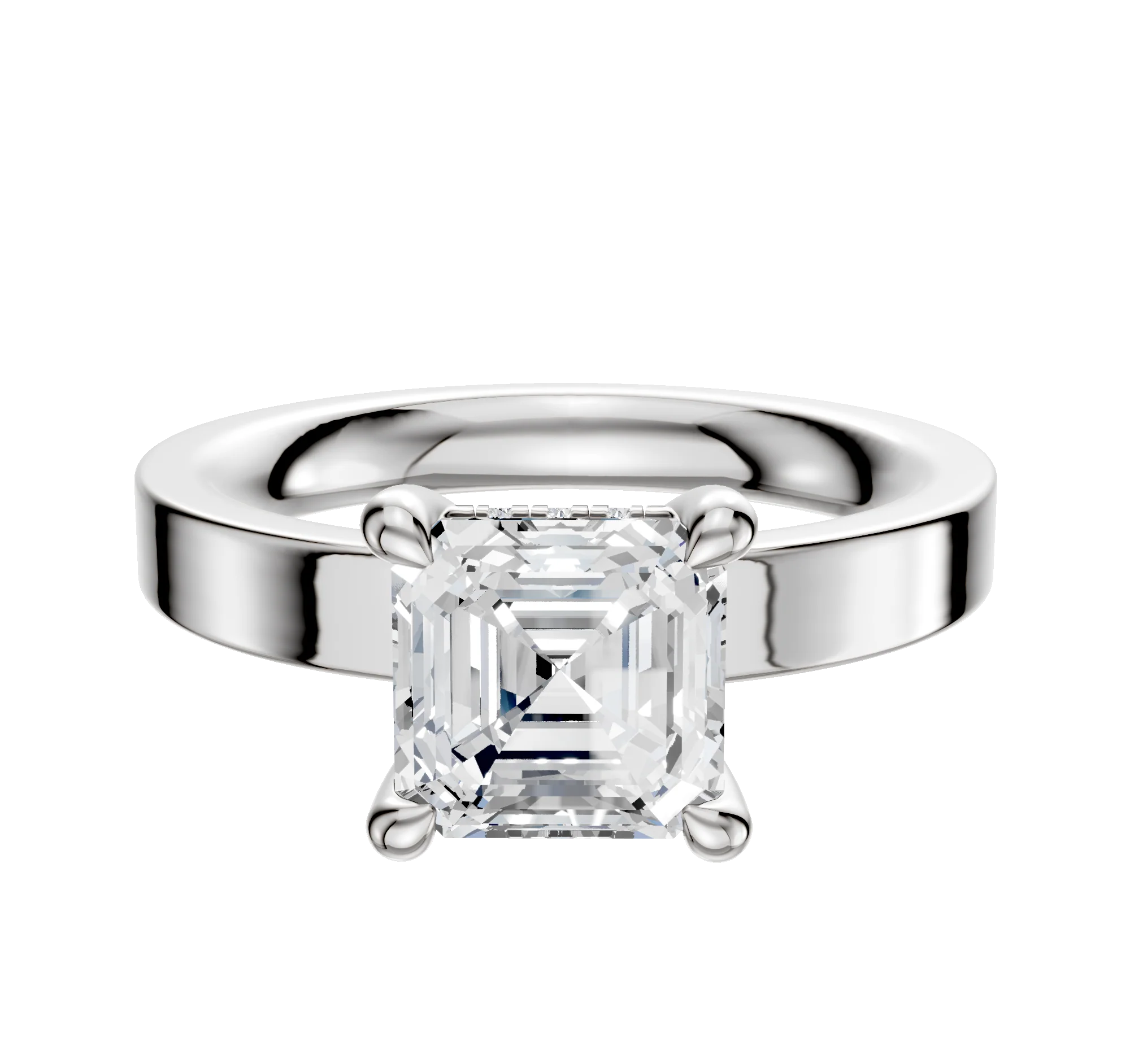 14K White Gold 4 Prong Hidden Halo Classic Flat 3.0mm Engagement Ring