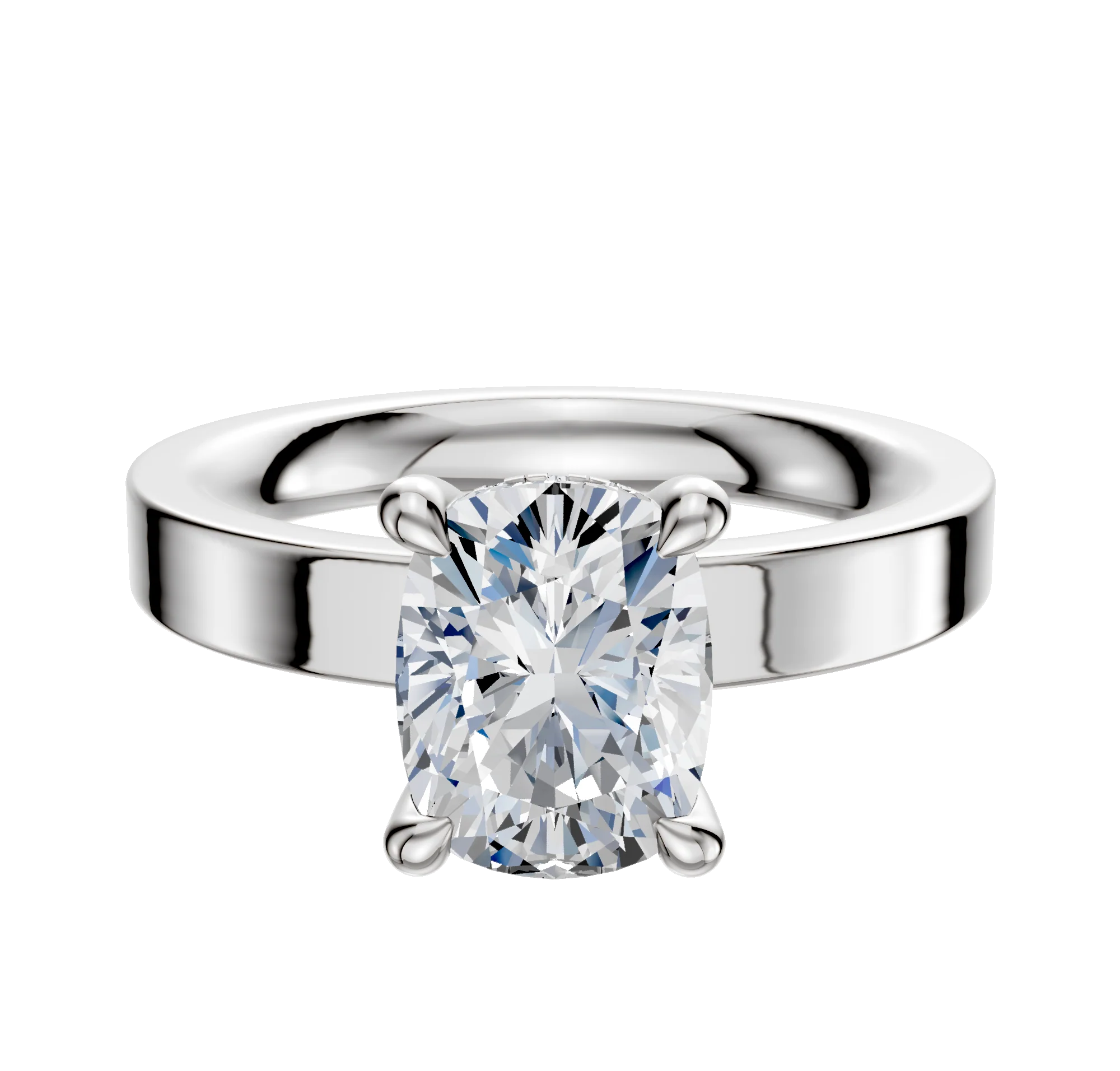 14K White Gold 4 Prong Hidden Halo Classic Flat 3.0mm Engagement Ring