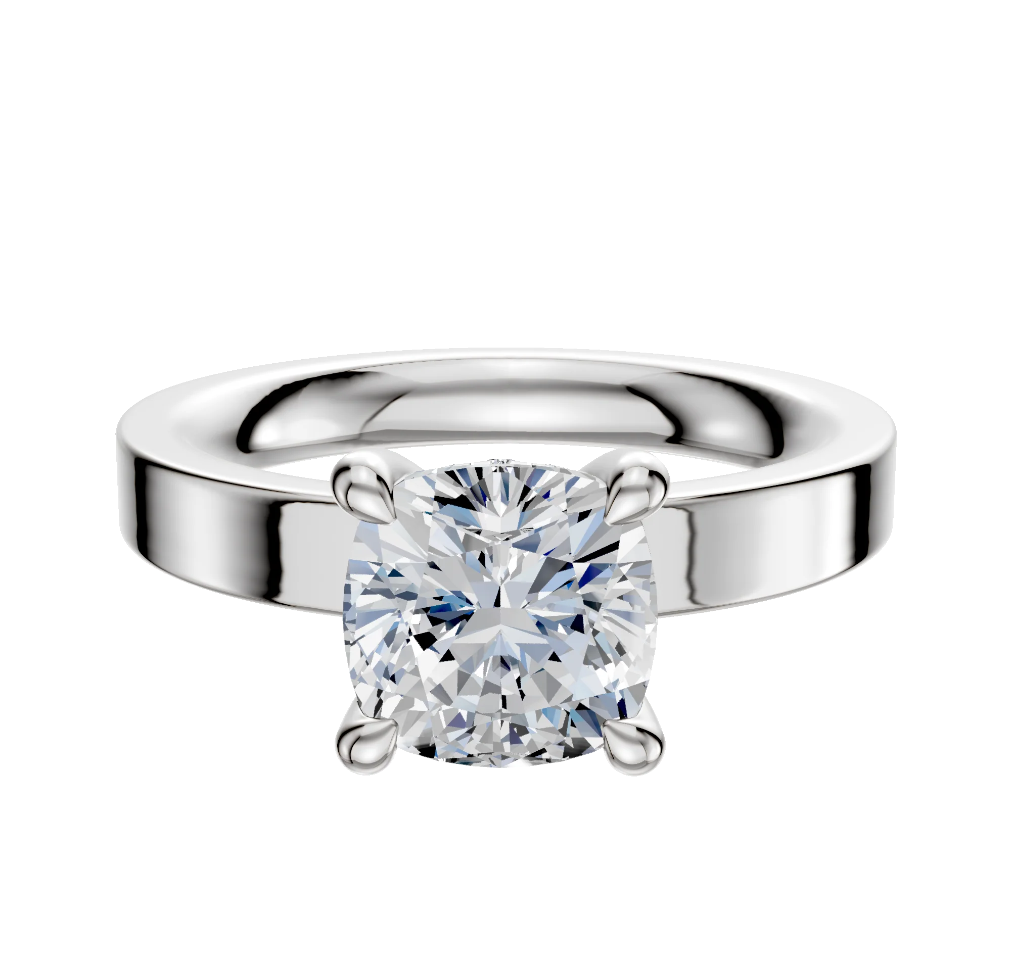 14K White Gold 4 Prong Hidden Halo Classic Flat 3.0mm Engagement Ring