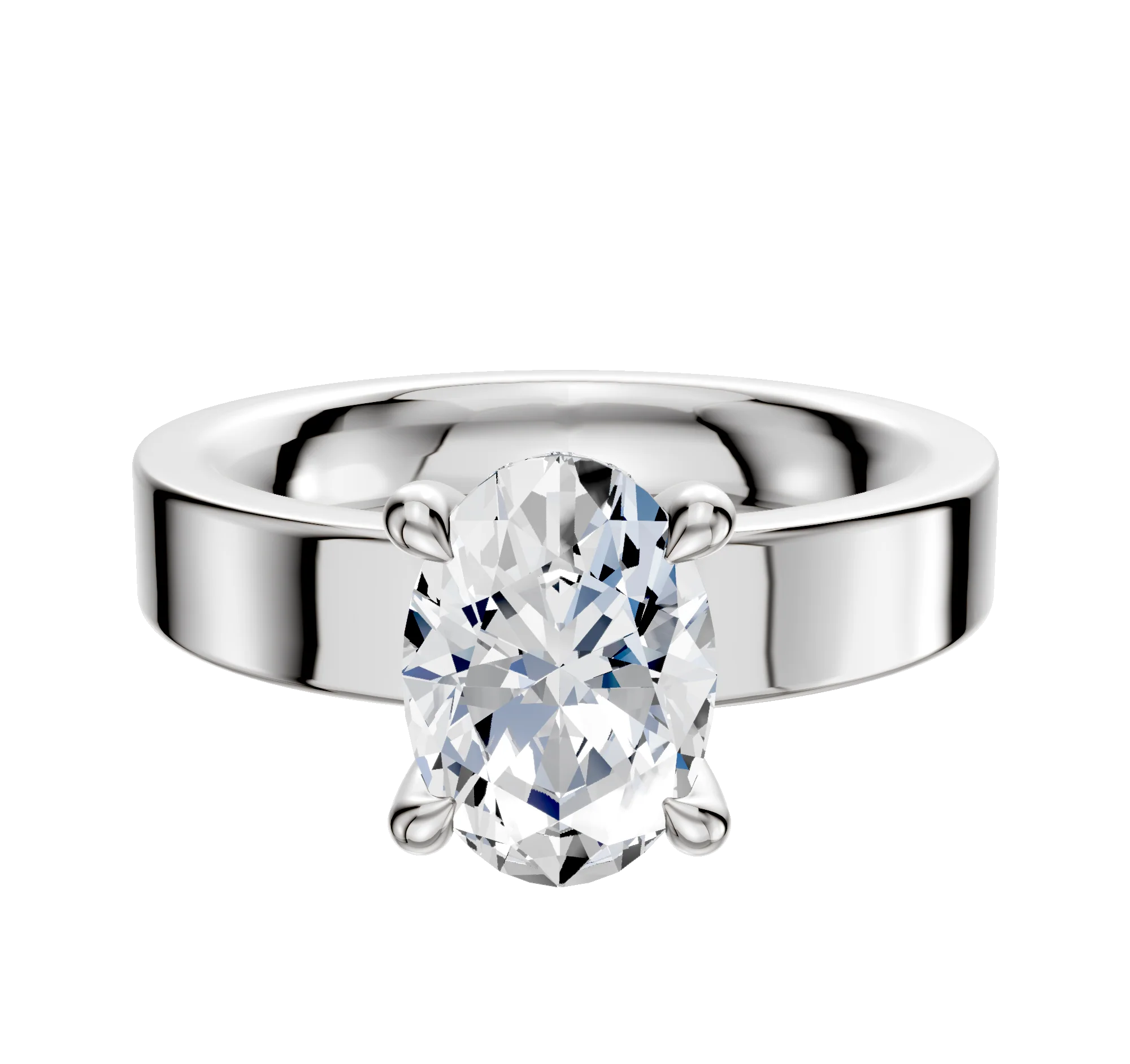 14K White Gold 4 Prong Hidden Halo Classic Flat 4.0mm Engagement Ring