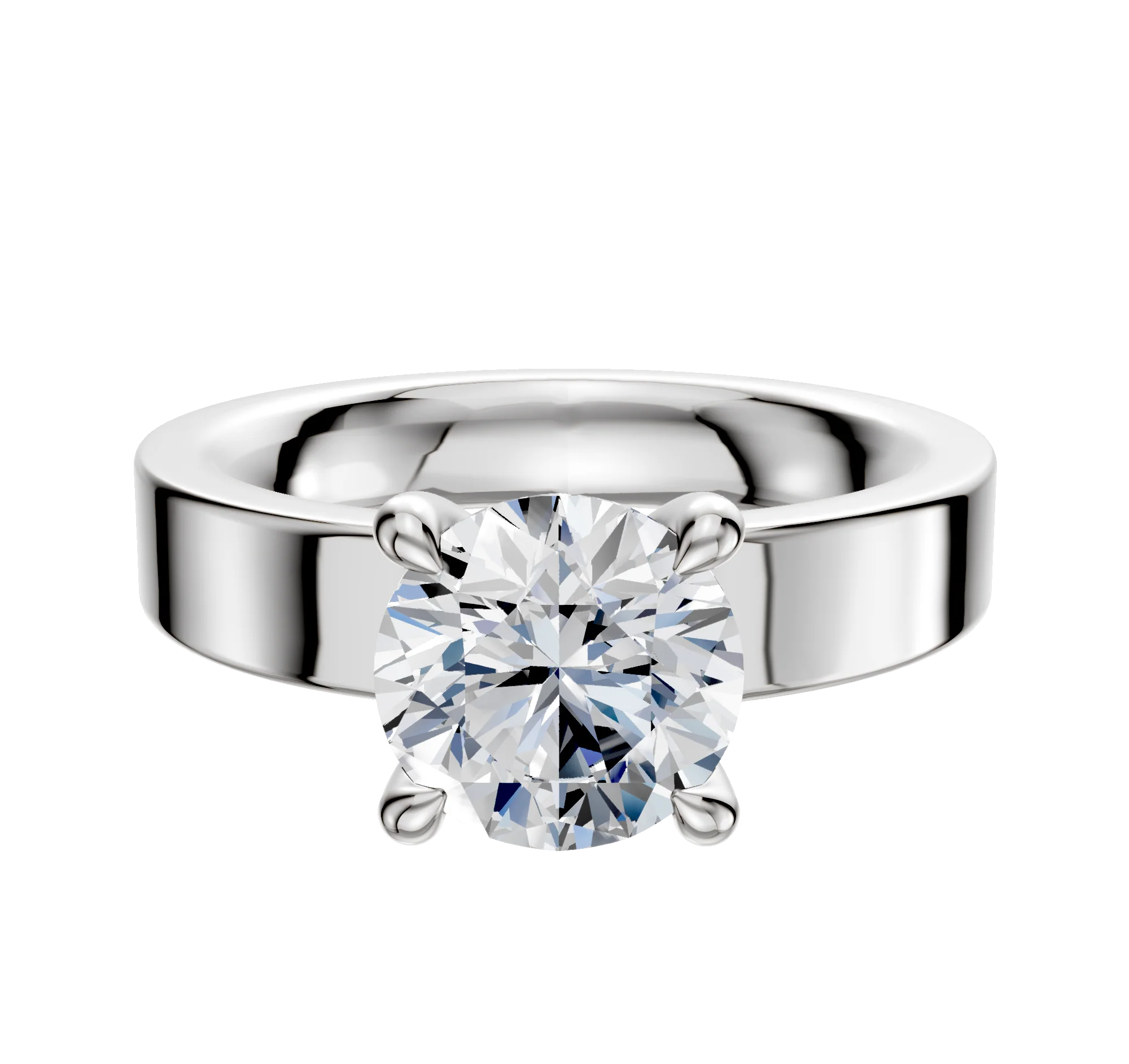 14K White Gold 4 Prong Hidden Halo Classic Flat 4.0mm Engagement Ring