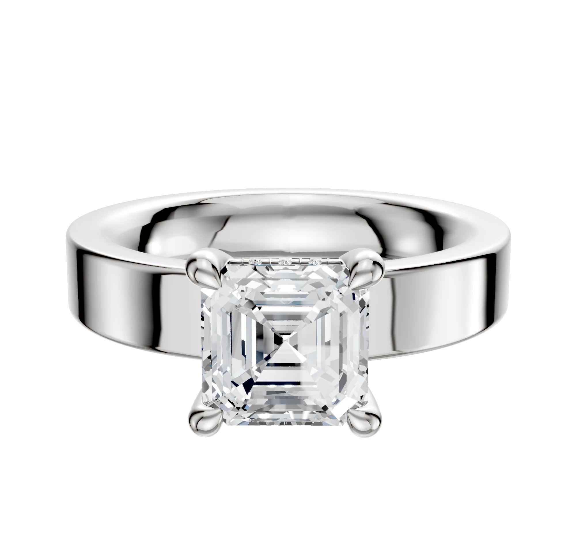 14K White Gold 4 Prong Hidden Halo Classic Flat 4.0mm Engagement Ring