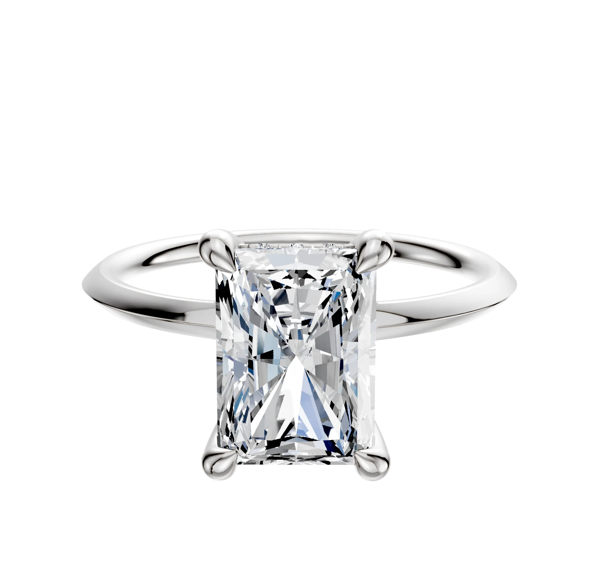 14K White Gold 4 Prong Hidden Halo Classic Knife Edge 1.5mm Engagement Ring