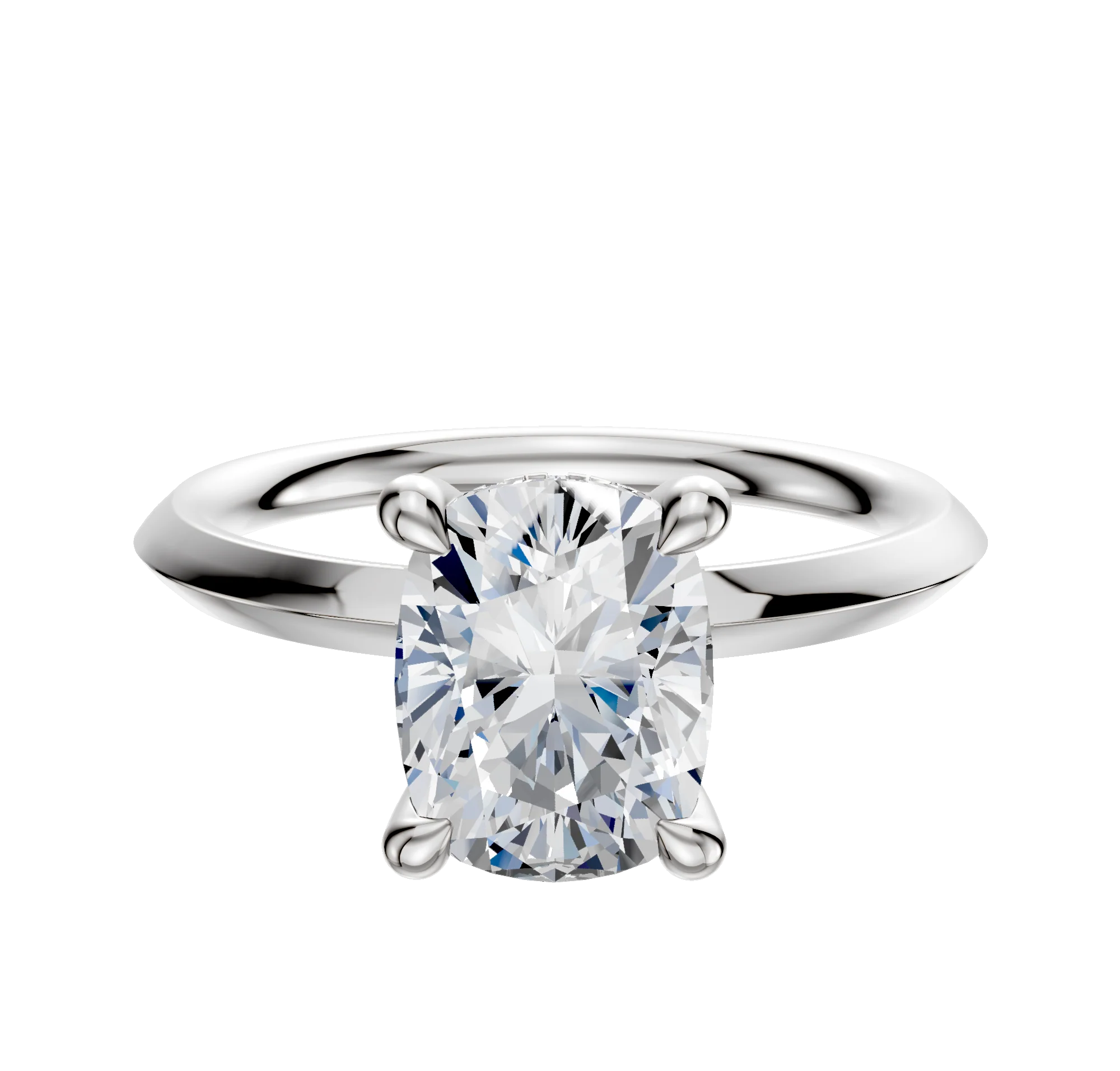 14K White Gold 4 Prong Hidden Halo Classic Knife Edge 2.0mm Engagement Ring