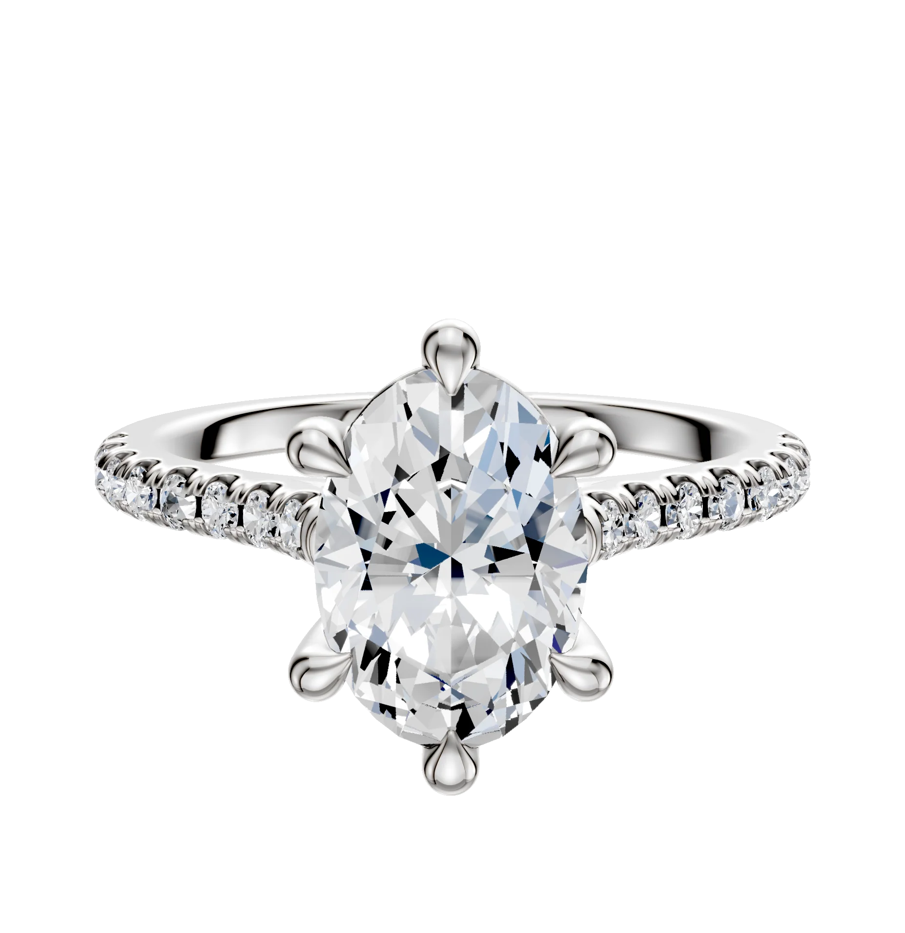 14K White Gold 6 Prong Basket Cathedral Dome 1-Row-Pave 2.5mm Engagement Ring