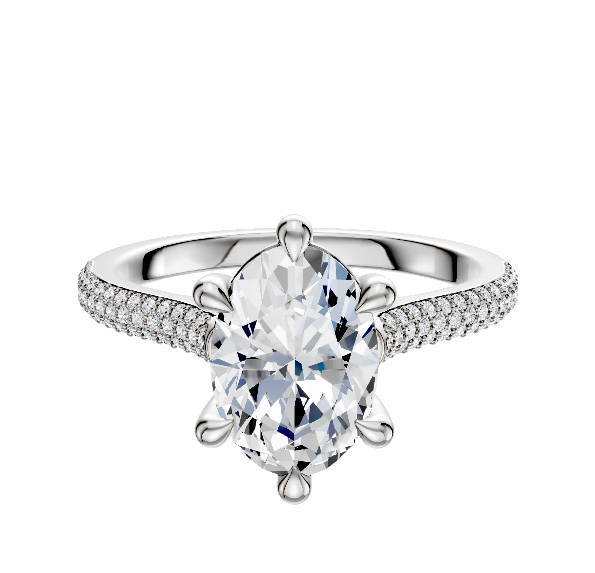 14K White Gold 6 Prong Basket Cathedral Dome 3-Row-Pave 2.0mm Engagement Ring
