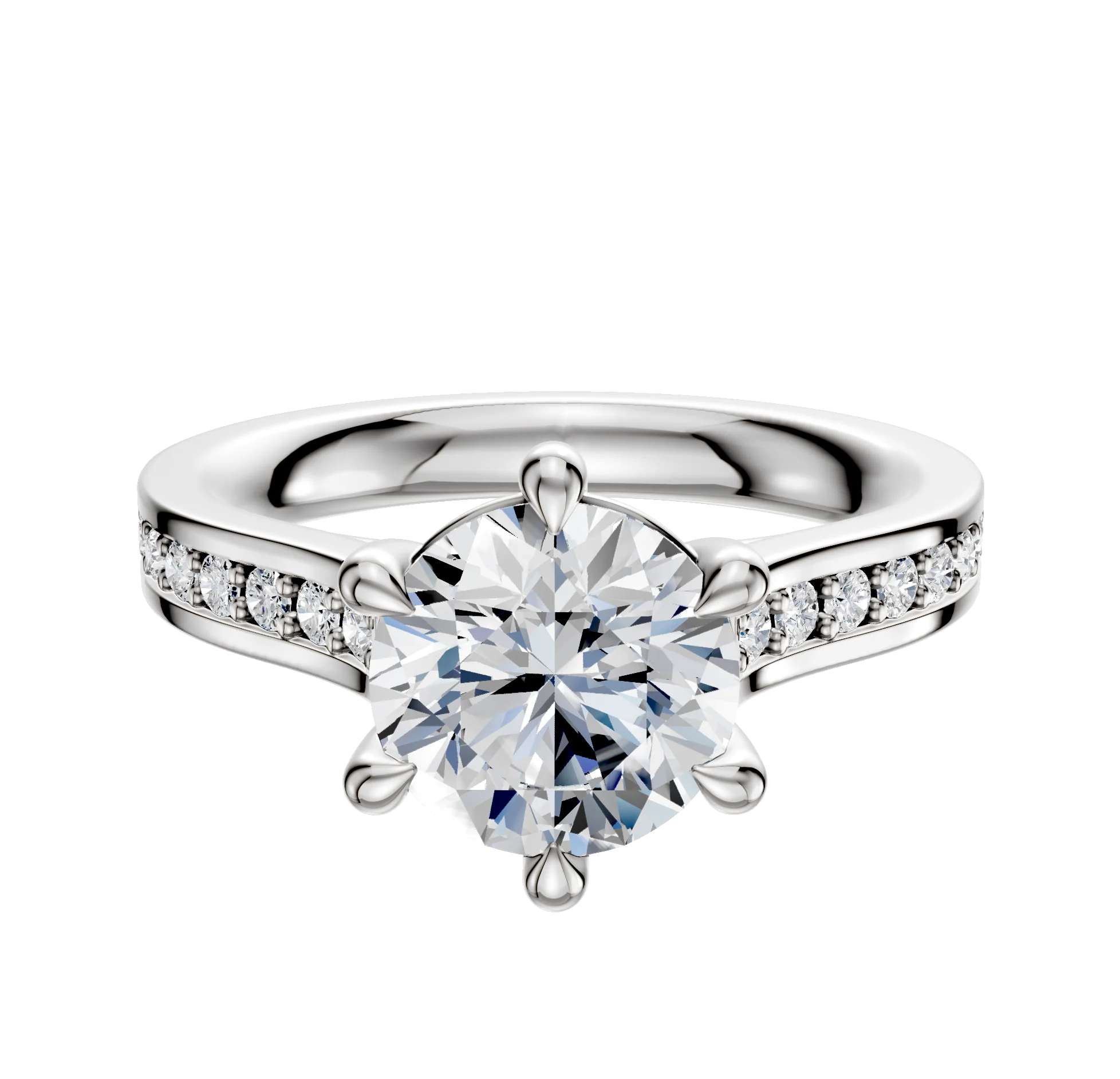 14K White Gold 6 Prong Basket Cathedral Flat 1-Row-Pave 2.5mm Engagement Ring