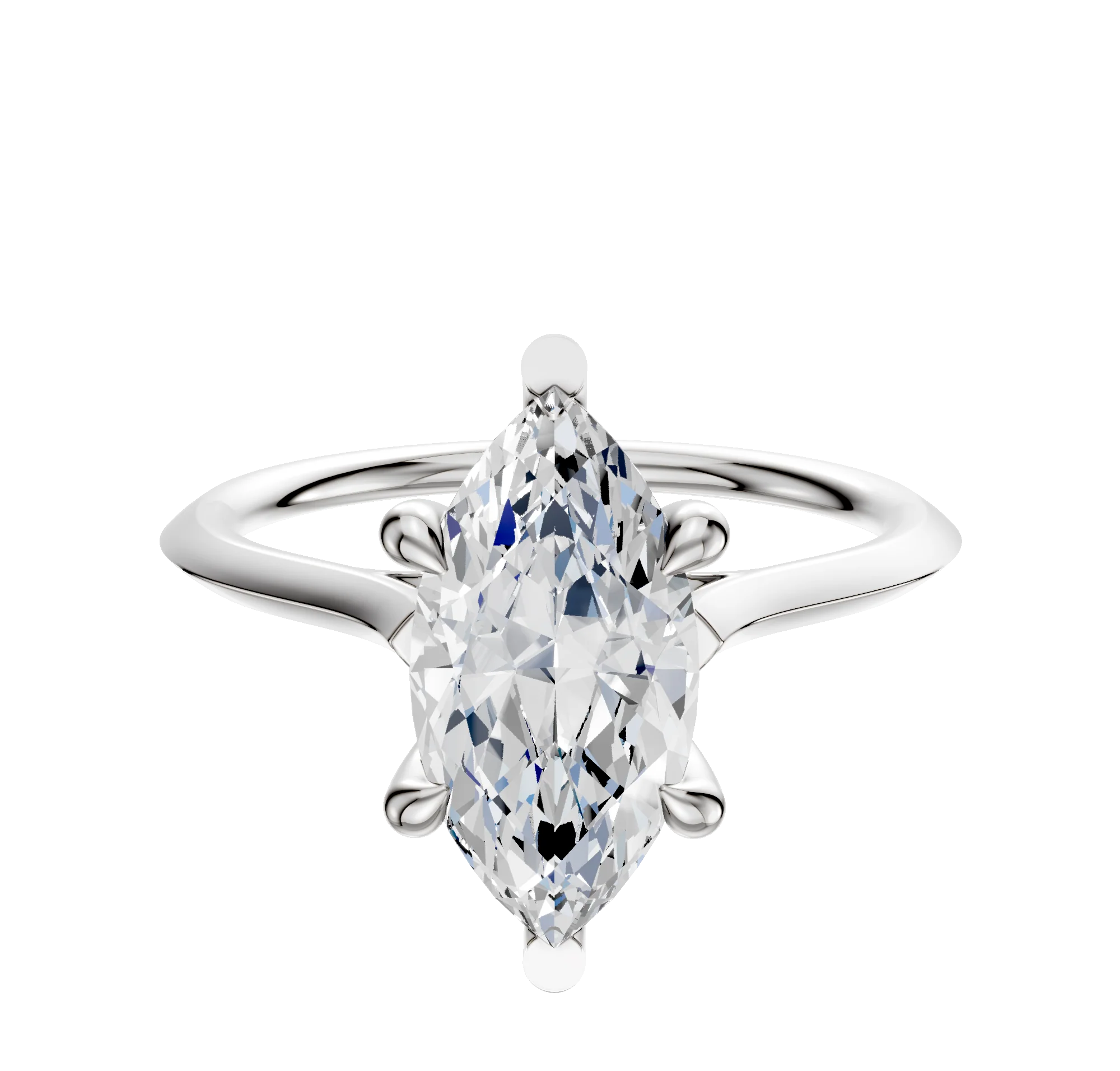 14K White Gold 6 Prong Basket Cathedral Knife Edge 1.5mm Engagement Ring